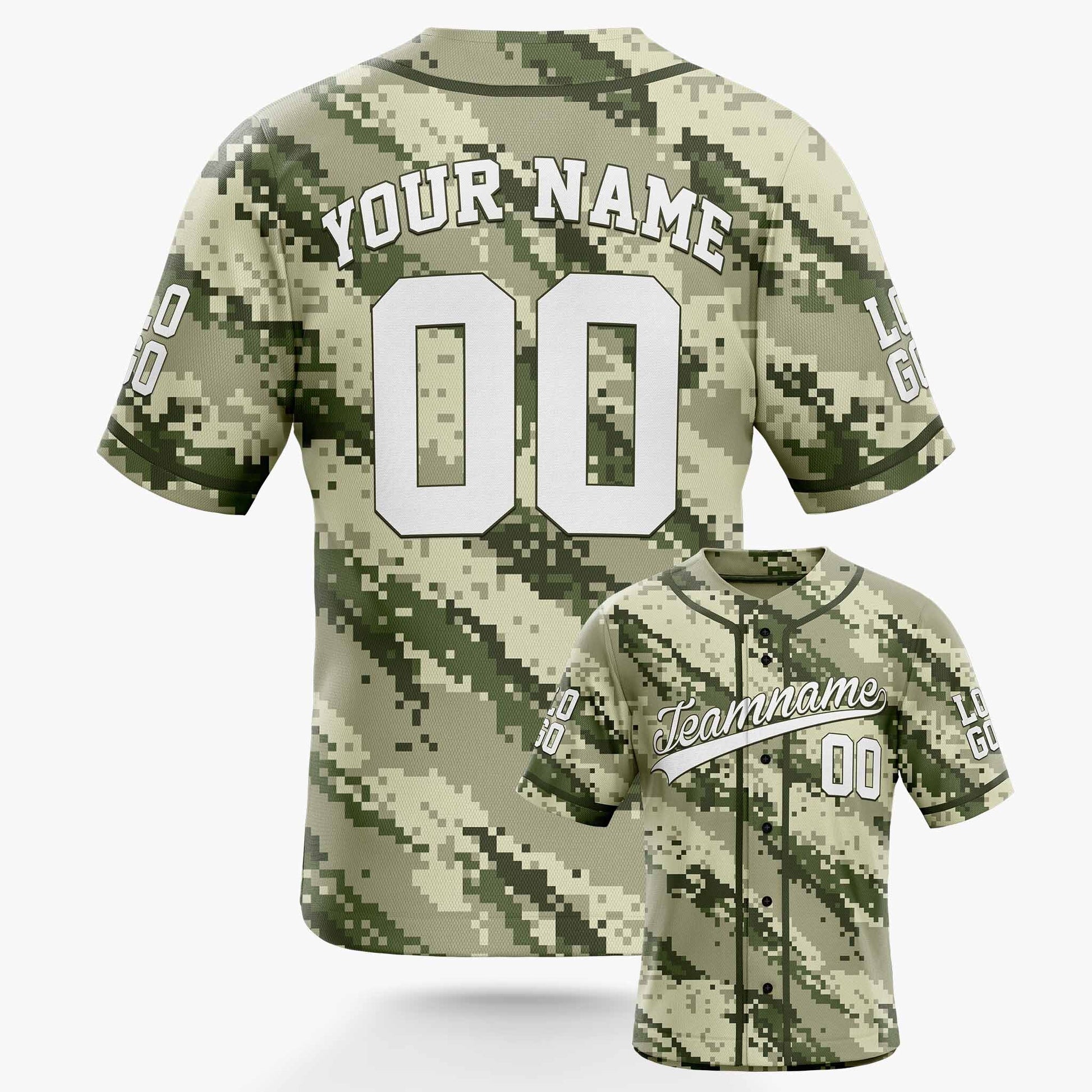 Custom Baseball Jersey Camouflage and White With Piping - Design Your Own