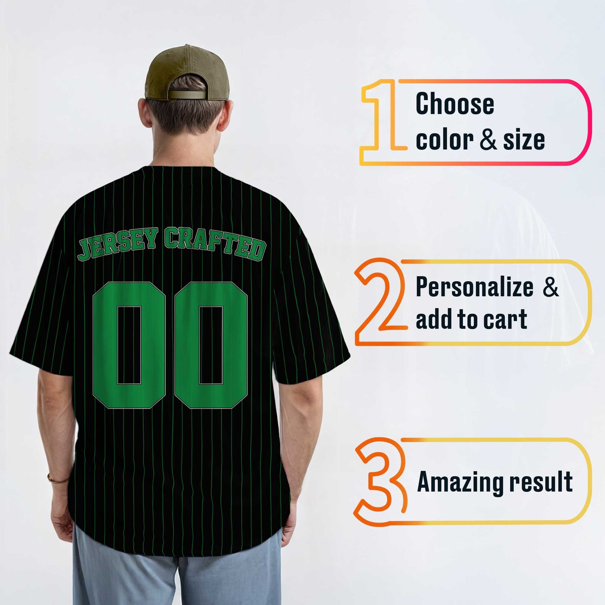 Custom Pinstripe Baseball Jersey Black and Green - Design Your Own Jersey