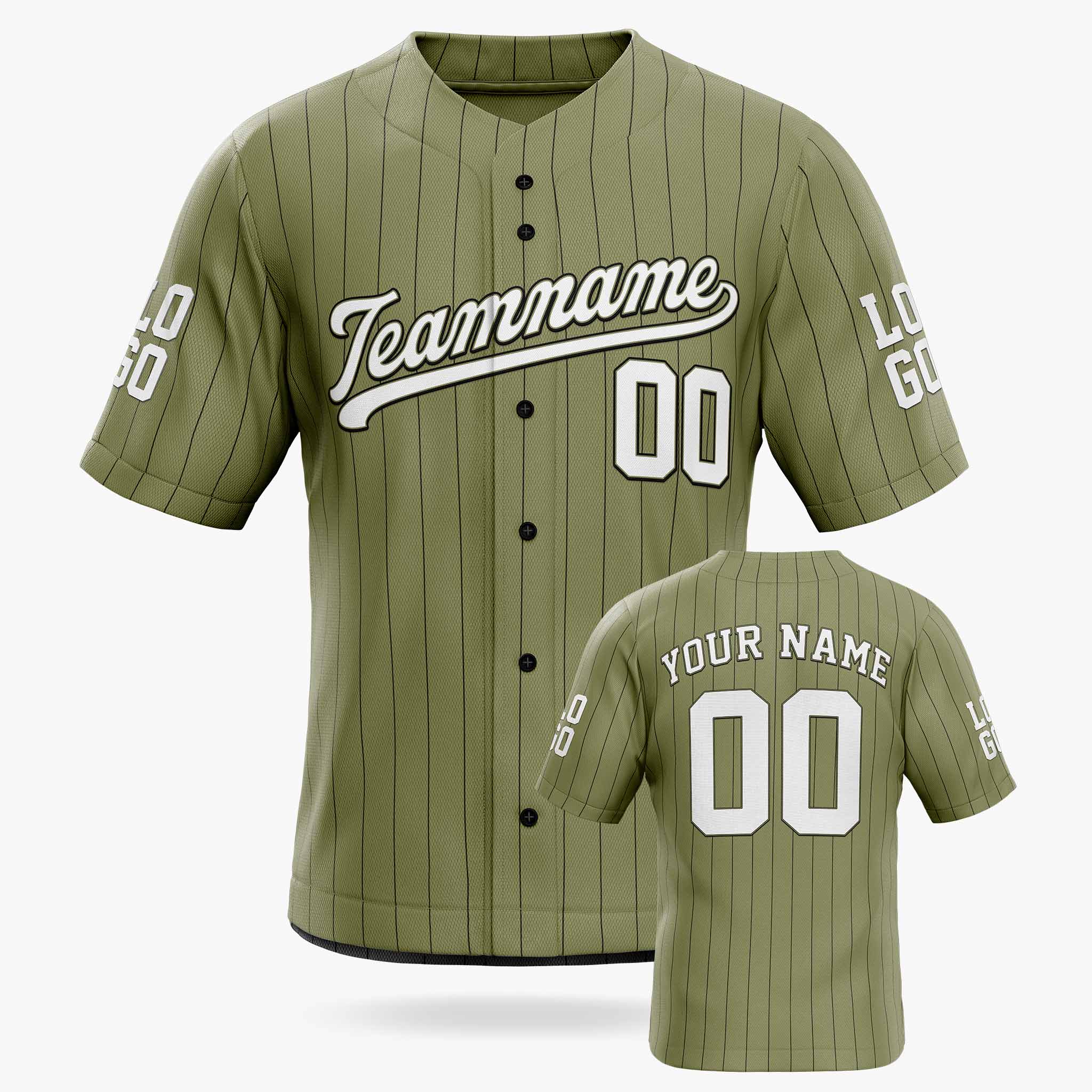 Custom Pinstripe Baseball Jersey Army Green and White - Design Your Own Jersey