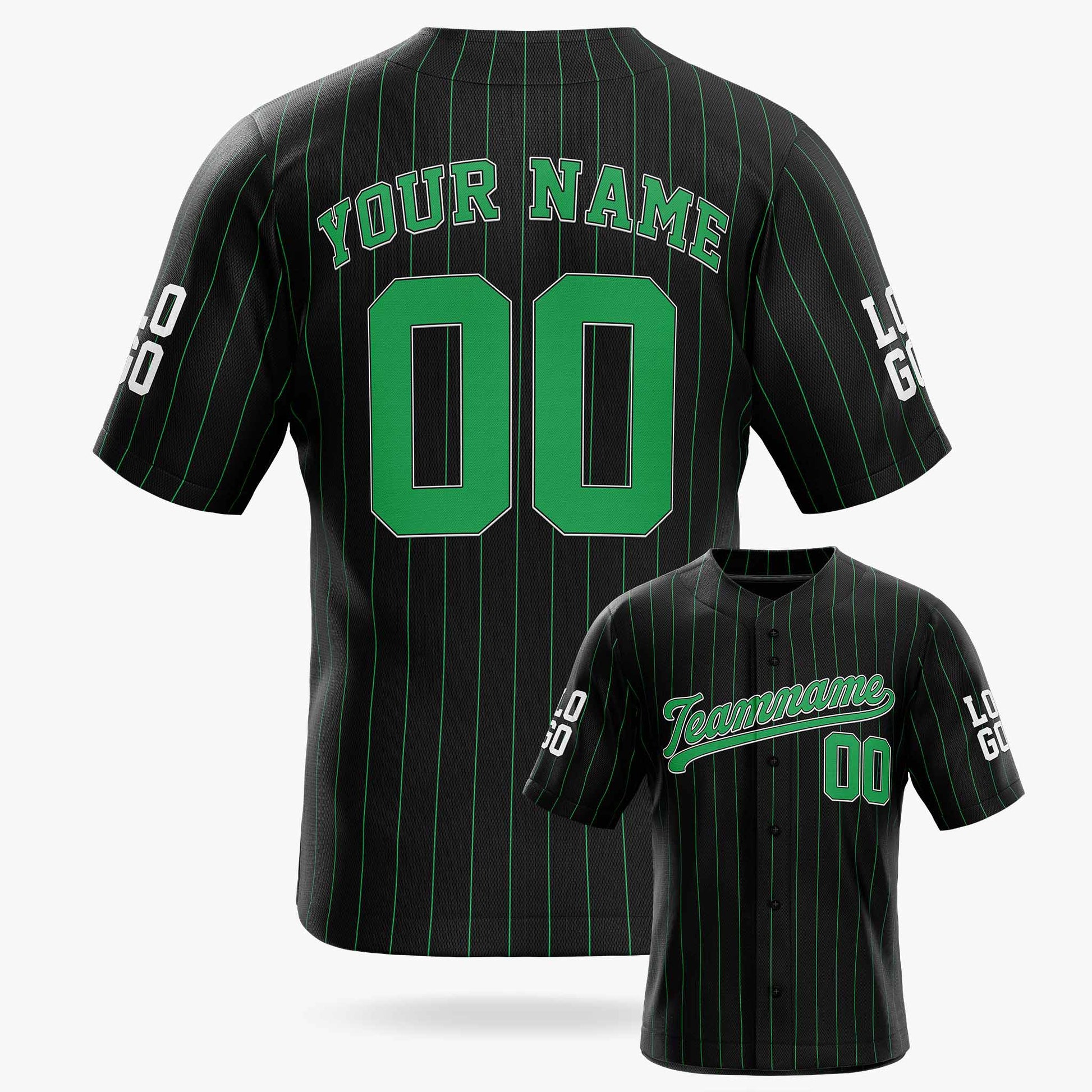 Custom Pinstripe Baseball Jersey Black and Green - Design Your Own Jersey