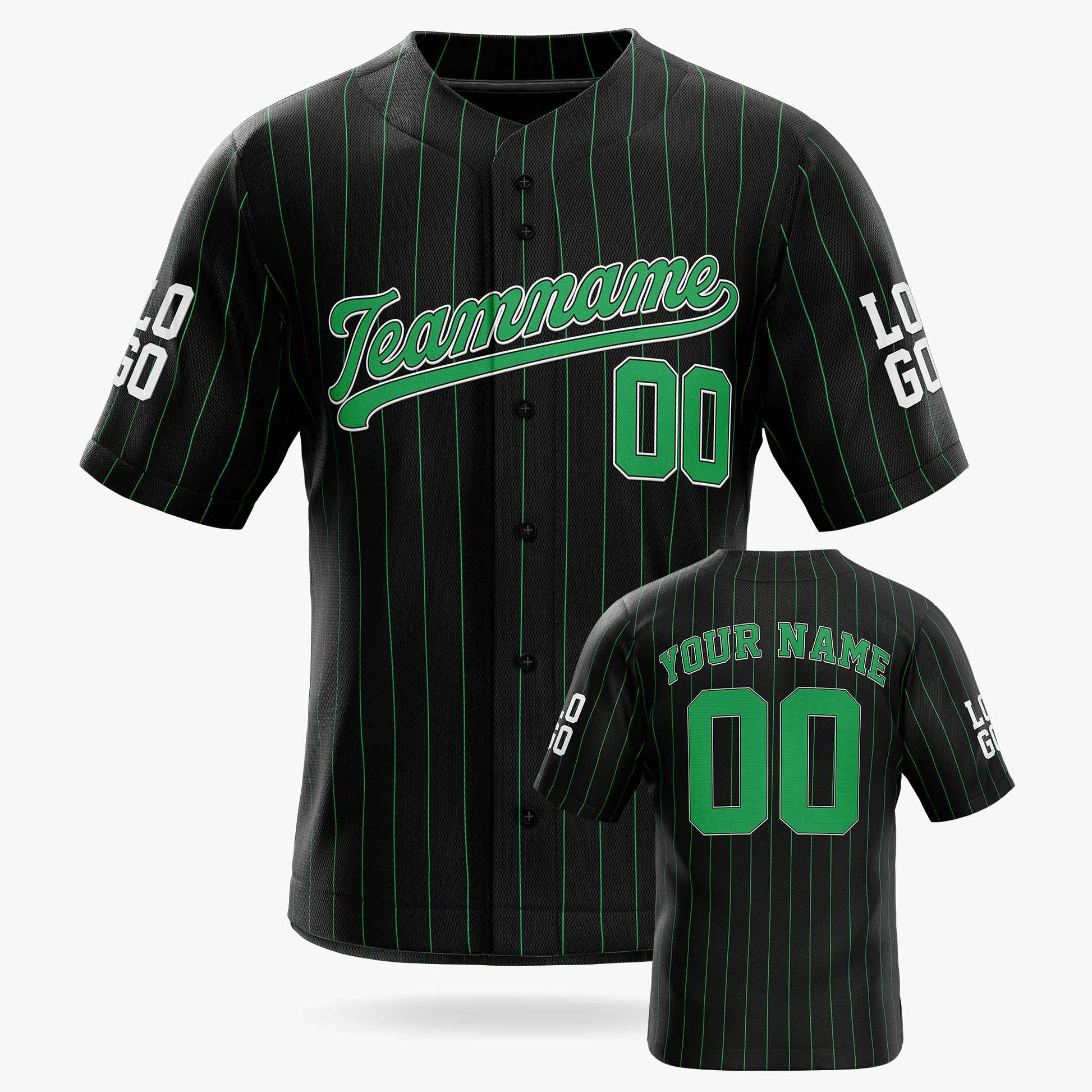 Custom Pinstripe Baseball Jersey Black and Green - Design Your Own Jersey