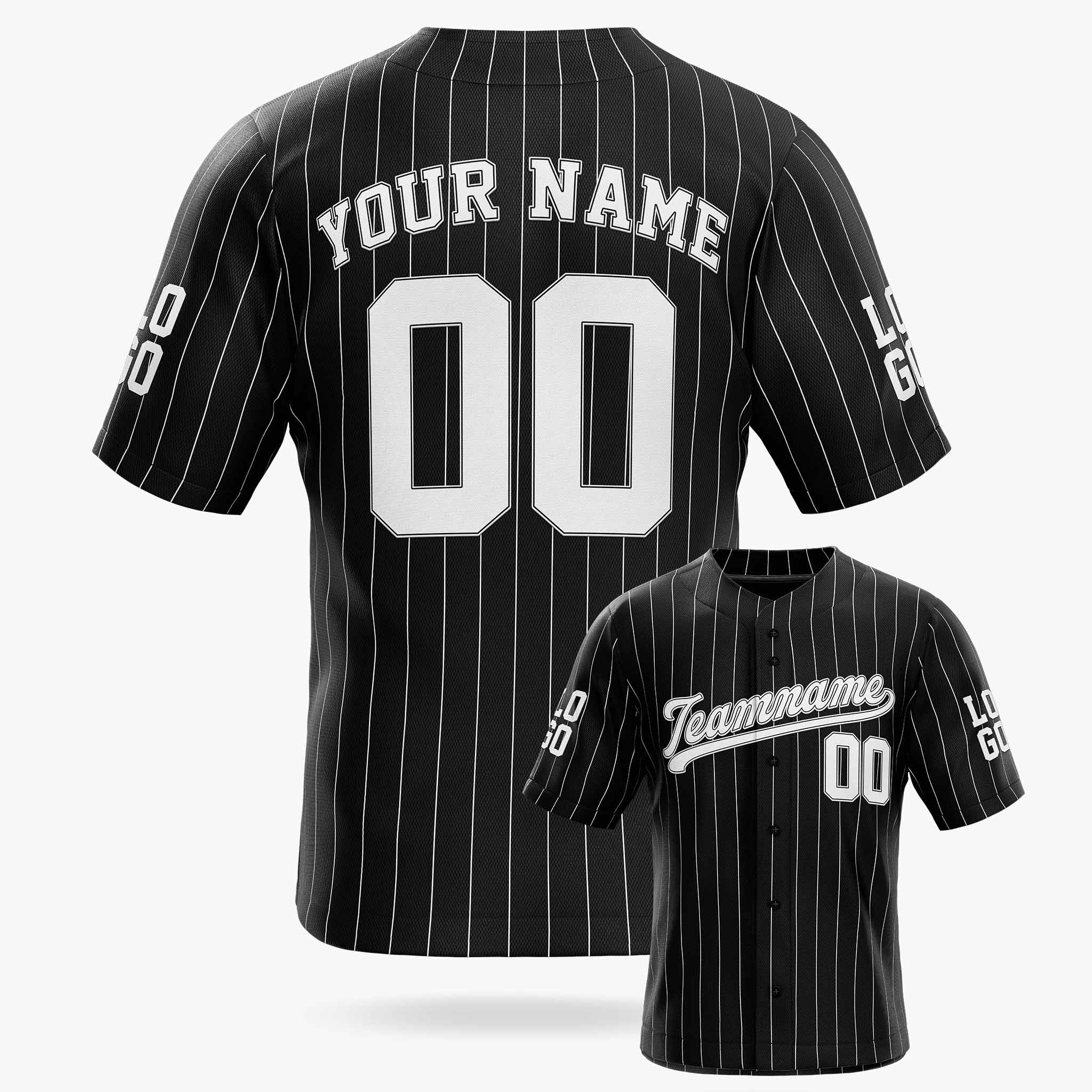 Custom Pinstripe Baseball Jersey Black and White - Design Your Own Jersey