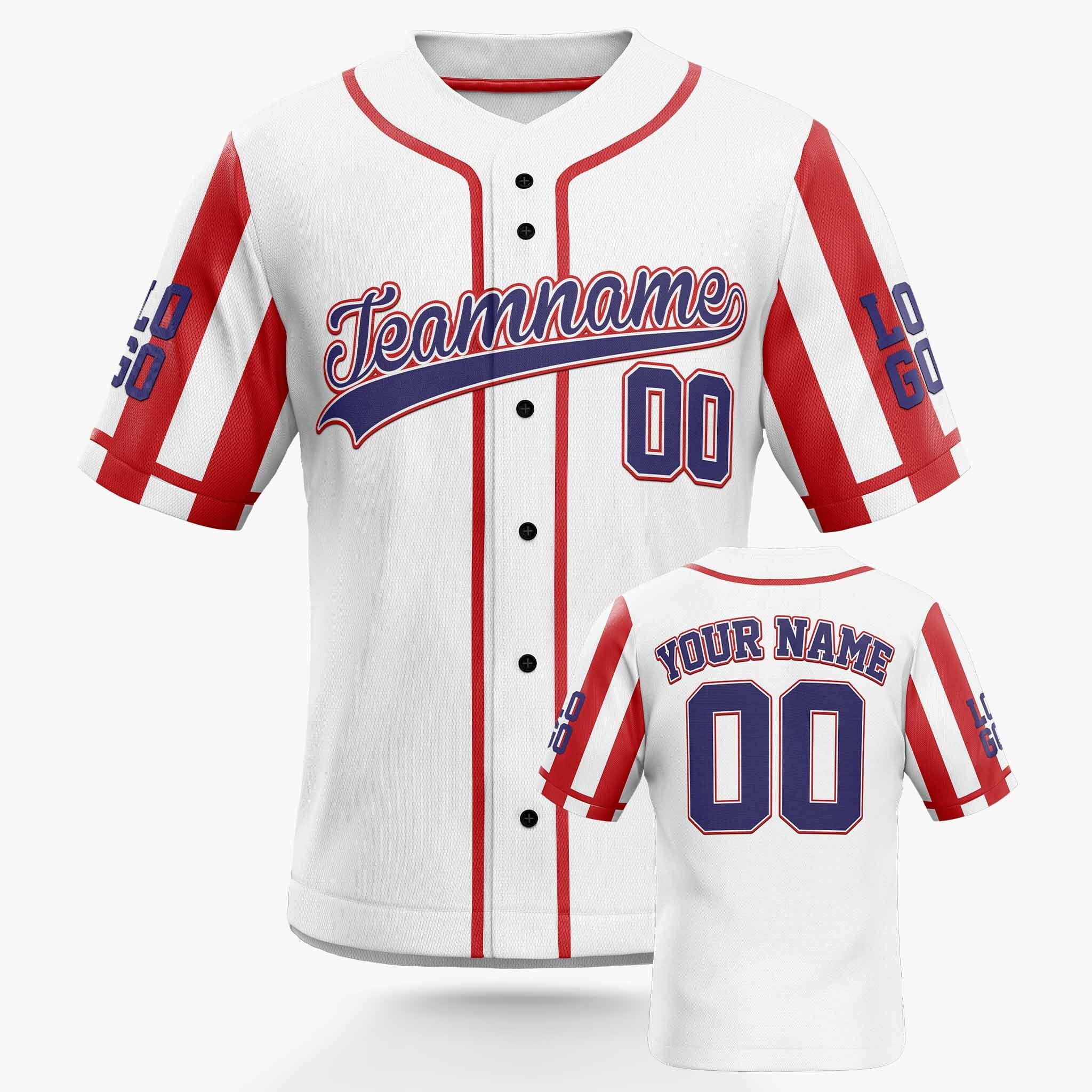 Custom Patriotic Baseball Jersey White Red and Navy With Piping - Design Your Own