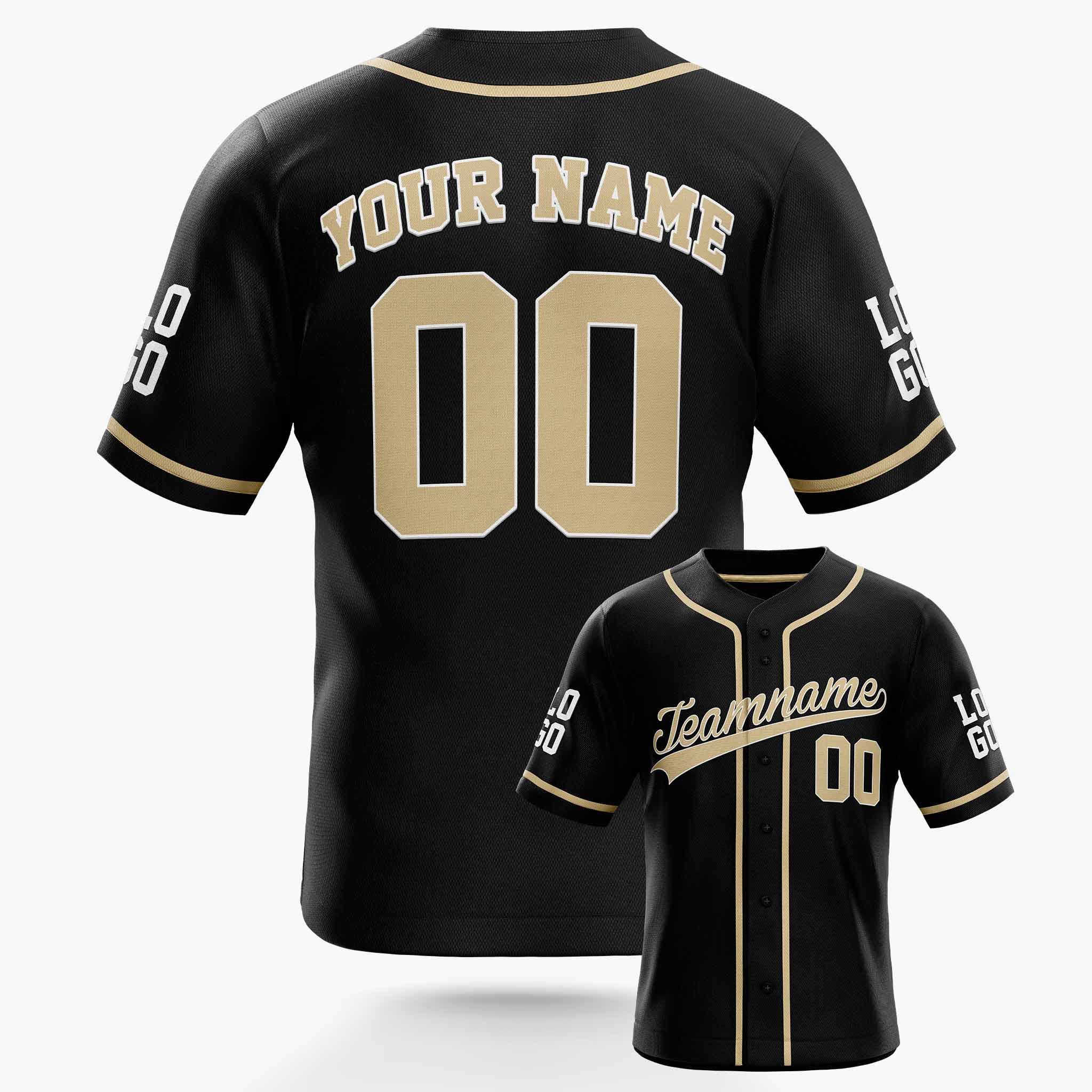 Custom Baseball Jersey Black and Beige - Design Your Own