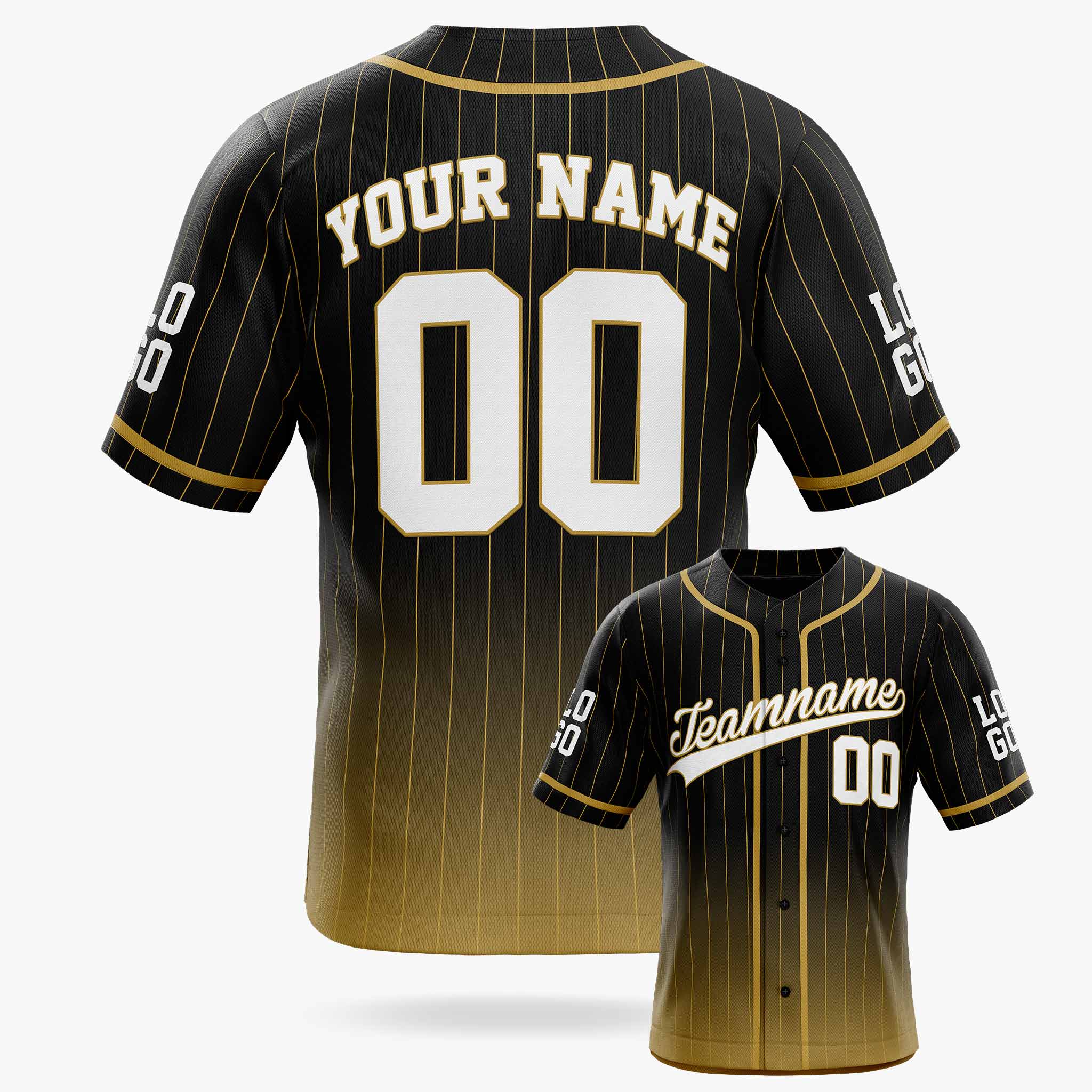 Custom Pinstripe Gradient Baseball Jersey Black and Yellow With Piping - Design Your Own