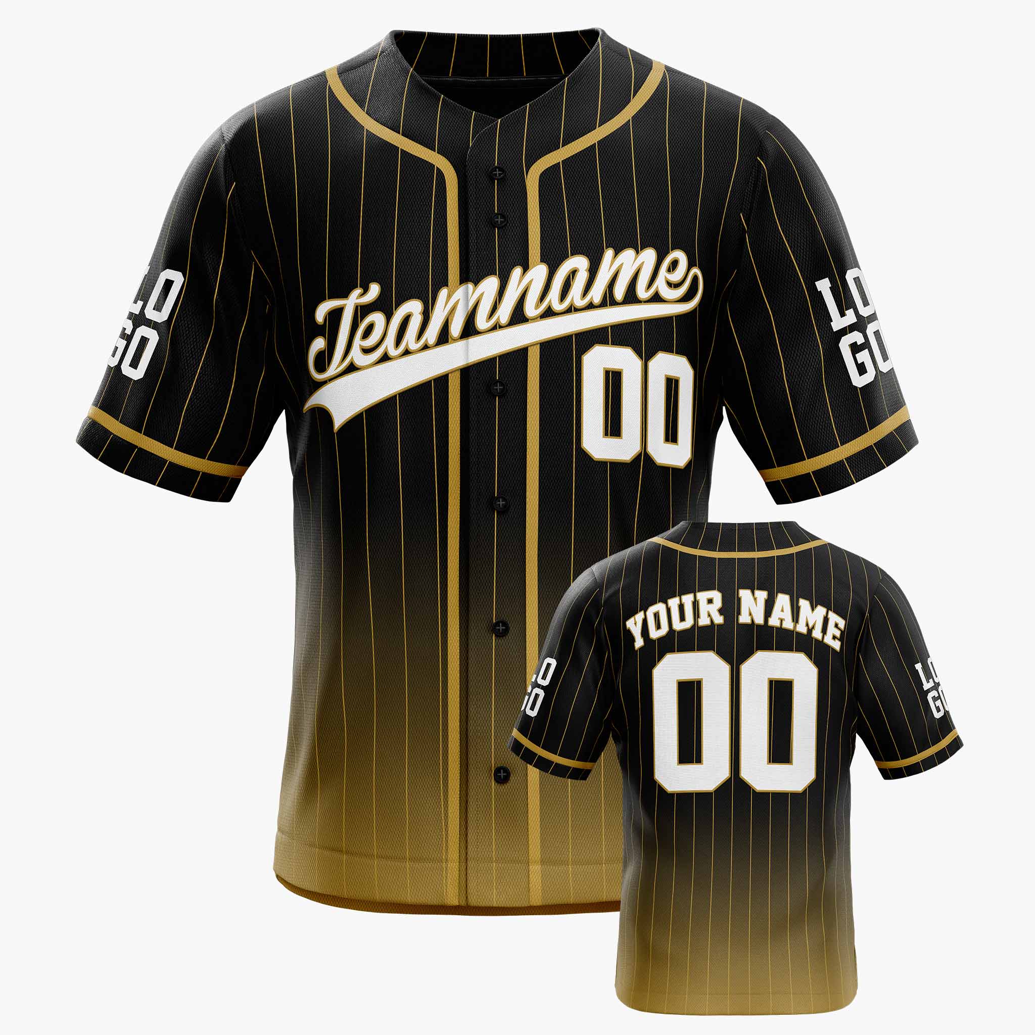 Custom Pinstripe Gradient Baseball Jersey Black and Yellow With Piping - Design Your Own