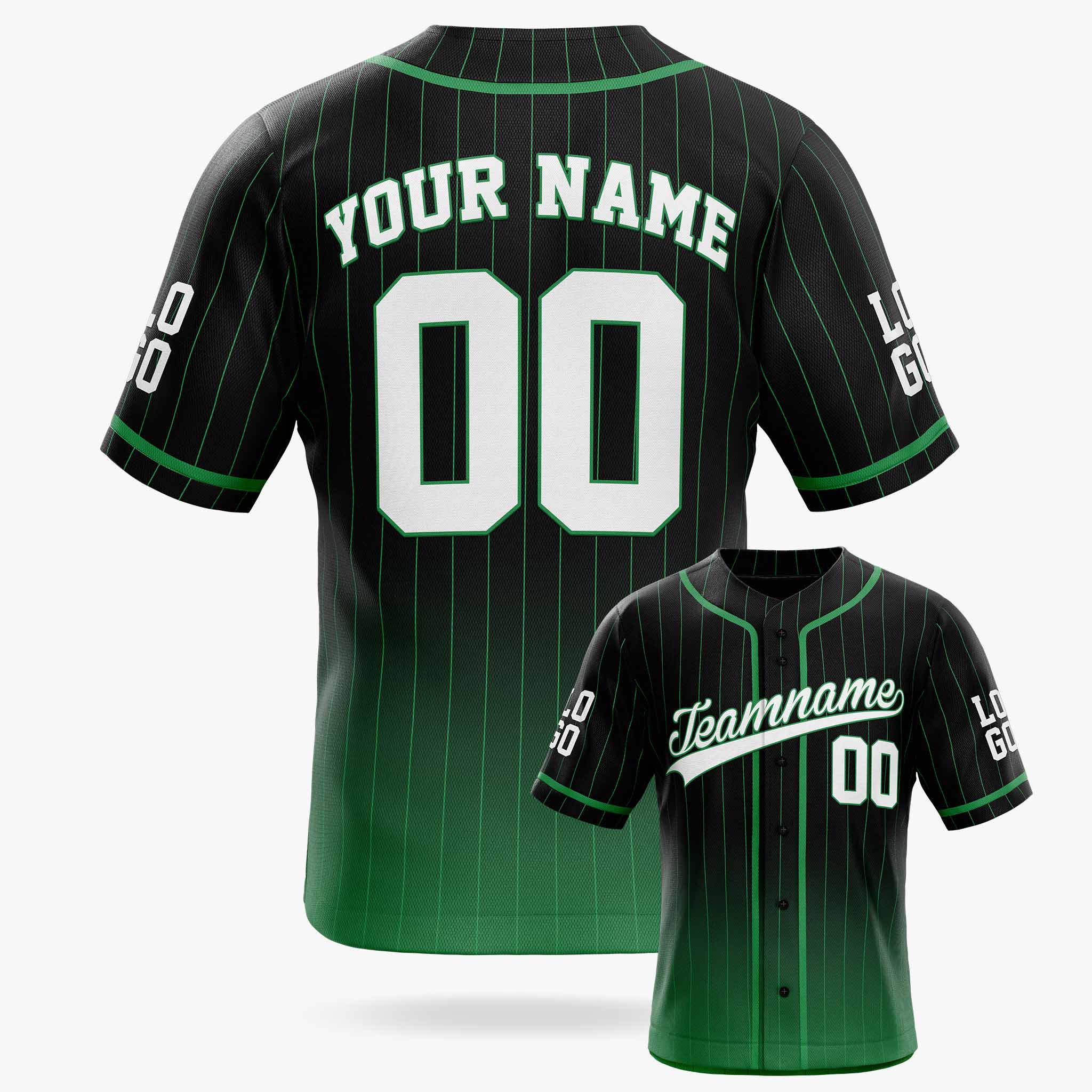 Custom Pinstripe Gradient Baseball Jersey Black and Green With Piping - Design Your Own