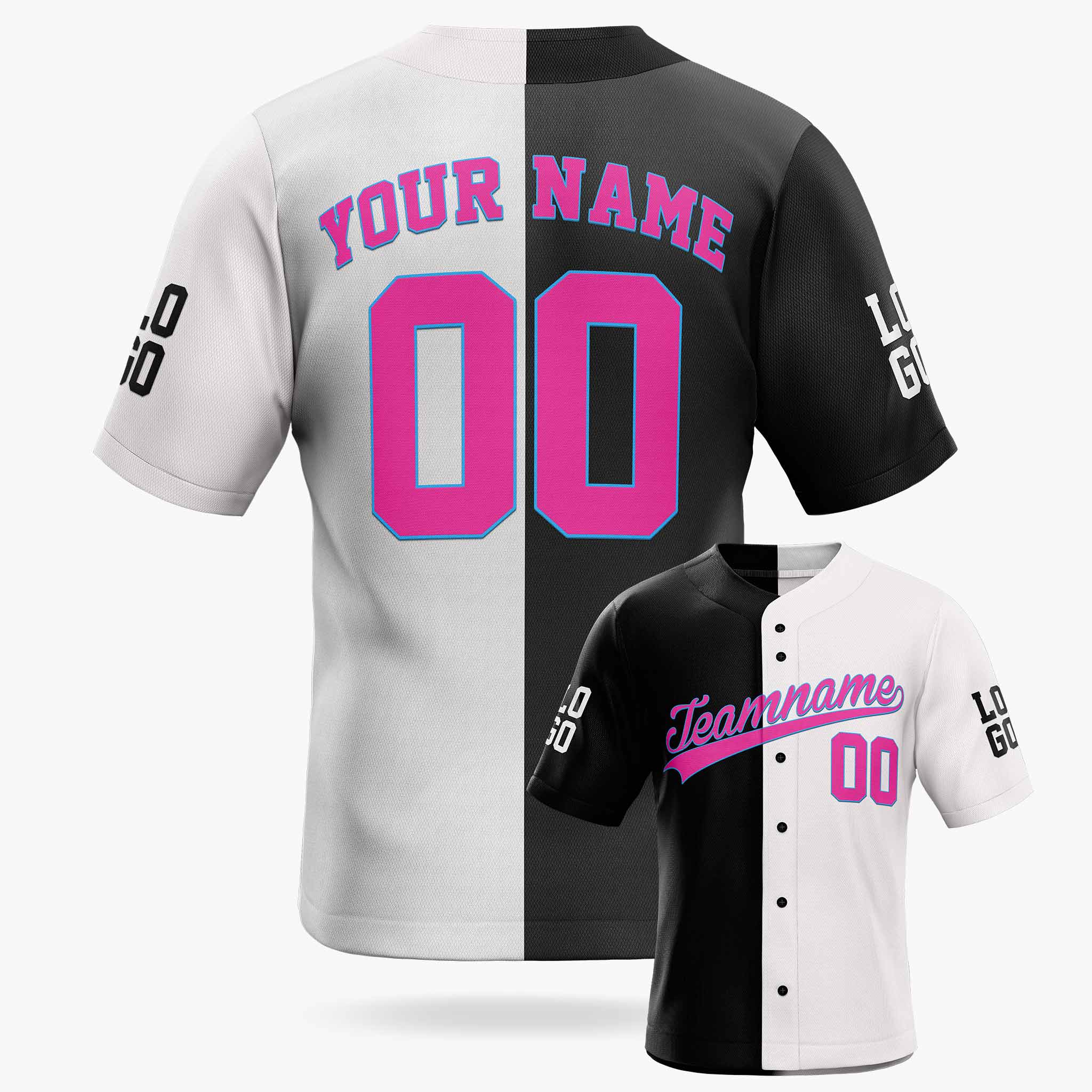 Custom Split Baseball Jersey Black White and Pink - Design Your Own
