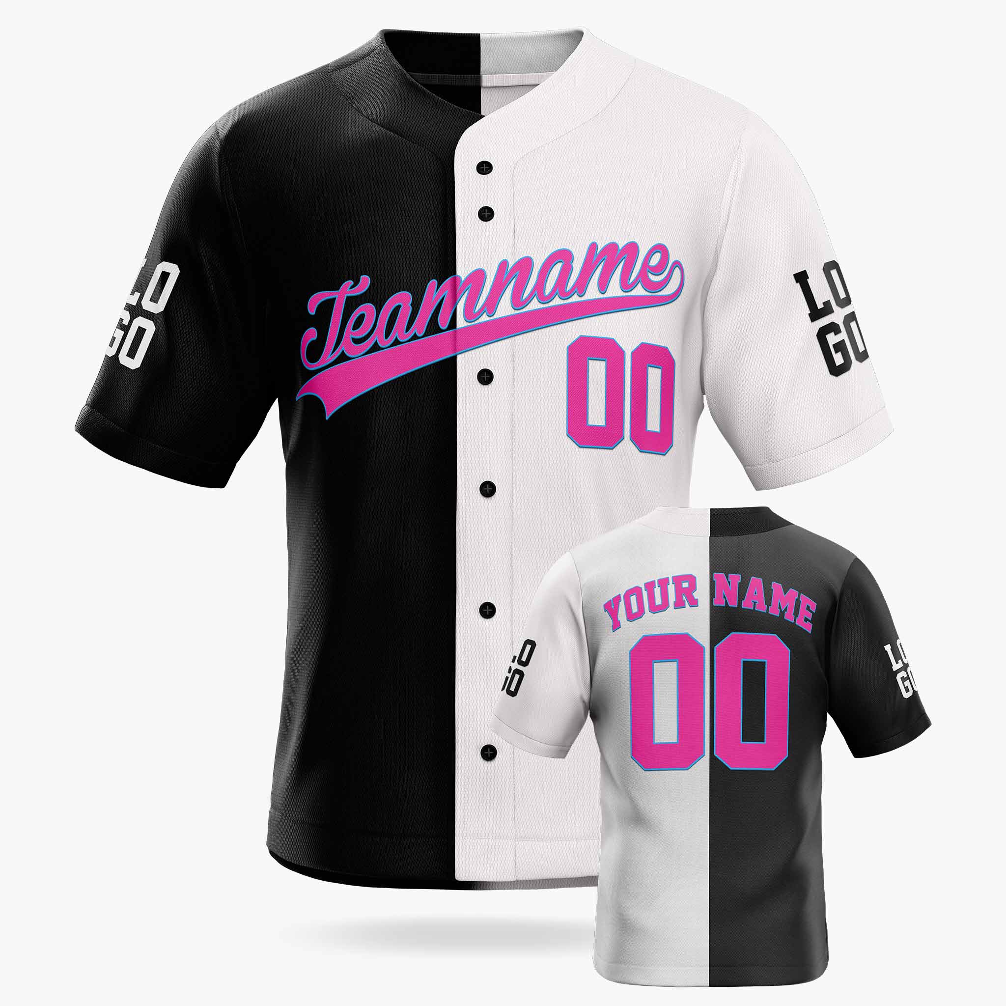 Custom Split Baseball Jersey Black White and Pink - Design Your Own