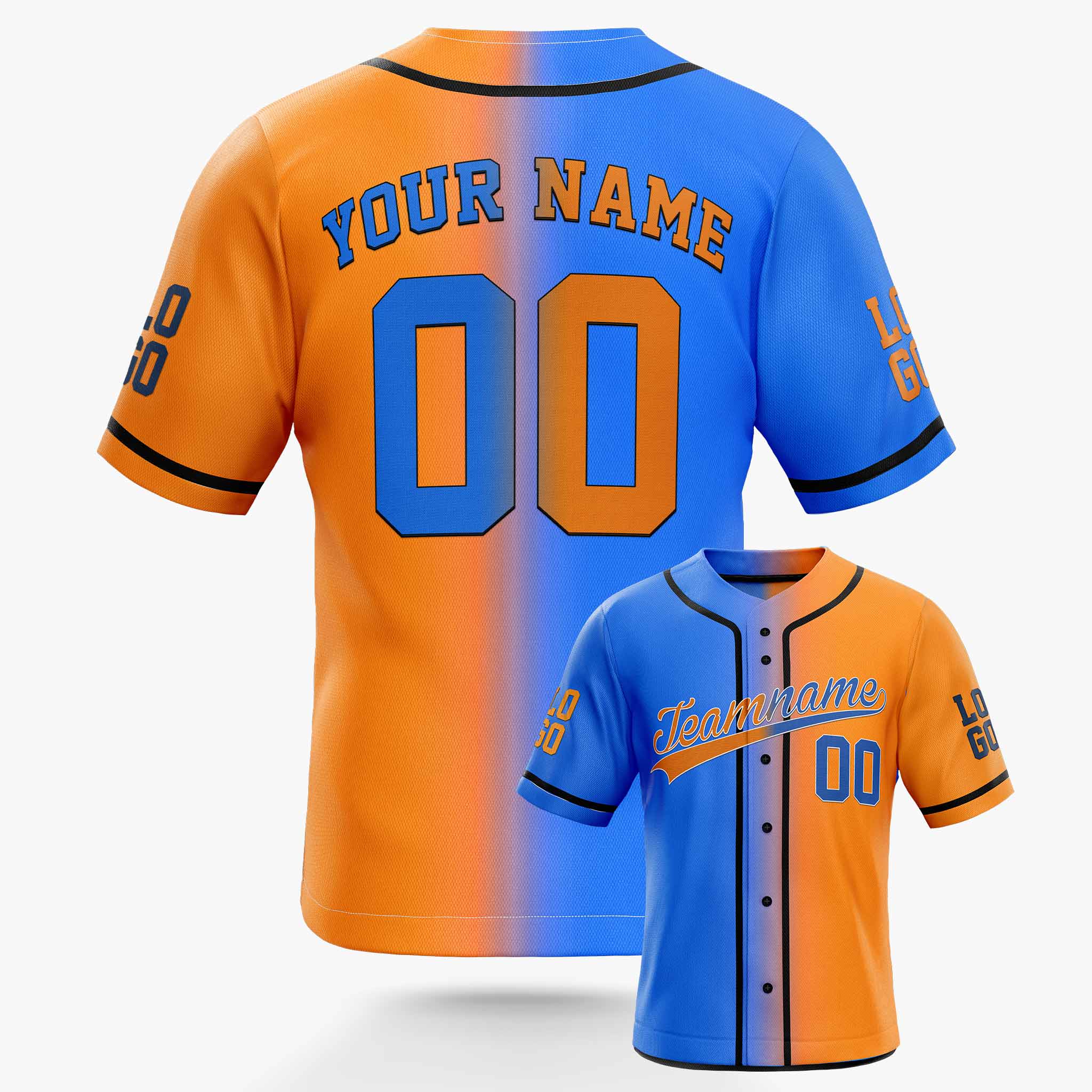 Custom Baseball Jersey Gradient Blue Orange - Design Your Own