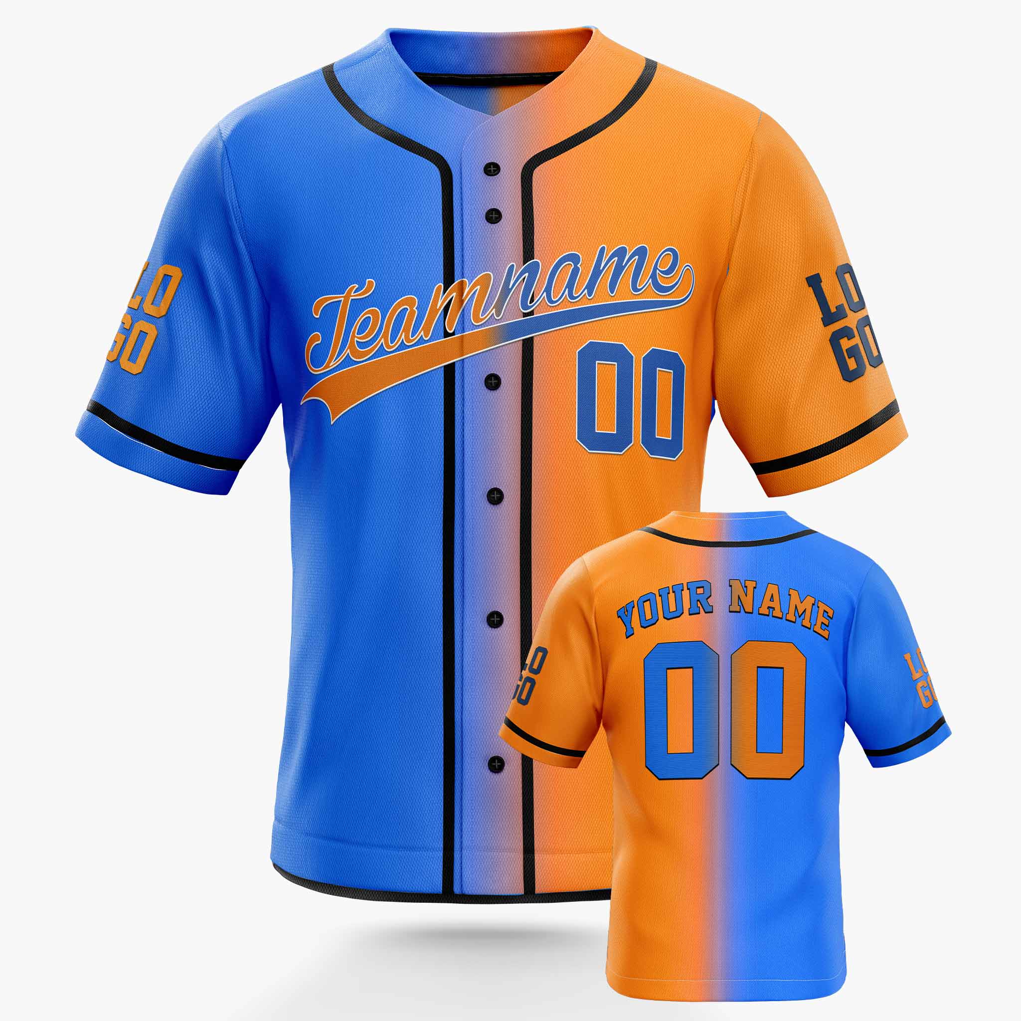 Custom Baseball Jersey Gradient Blue Orange - Design Your Own