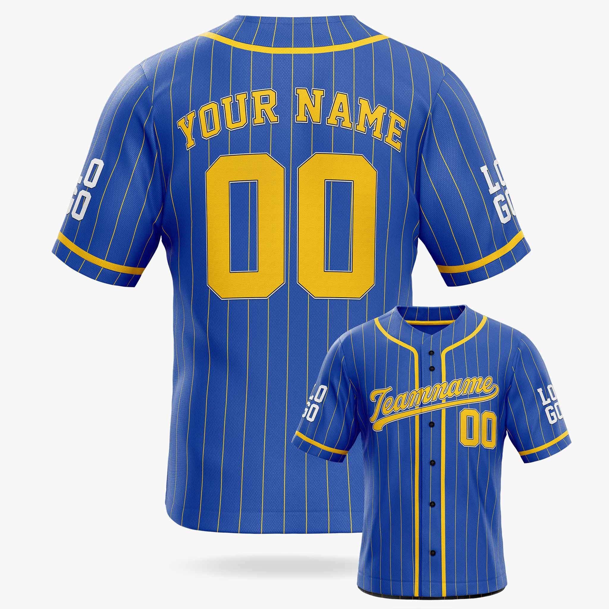 Custom Pinstripe Baseball Jersey Blue and Yellow With Piping - Design Your Own Jersey
