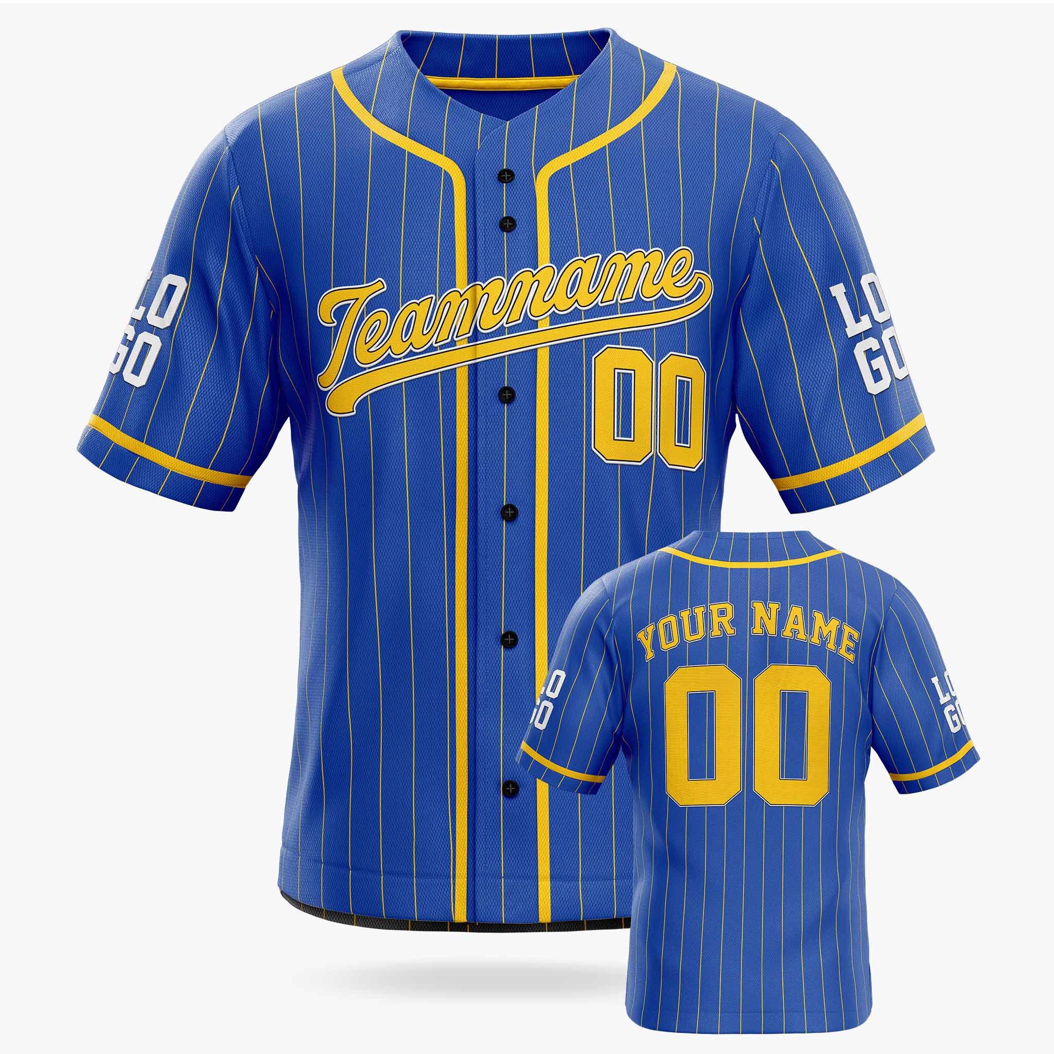 Custom Pinstripe Baseball Jersey Blue and Yellow With Piping - Design Your Own Jersey