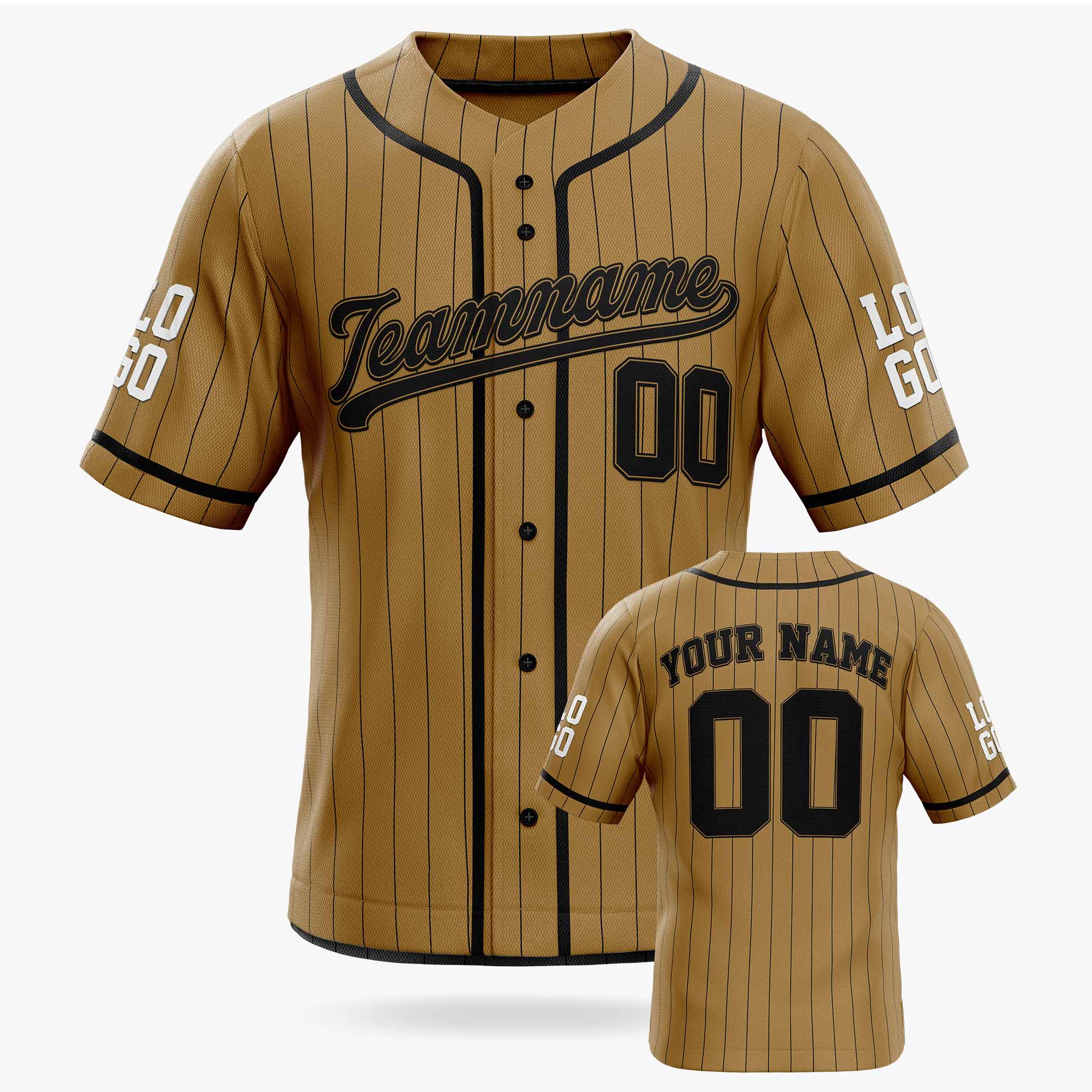 Custom Pinstripe Baseball Jersey Bronze and Black With Piping - Design Your Own