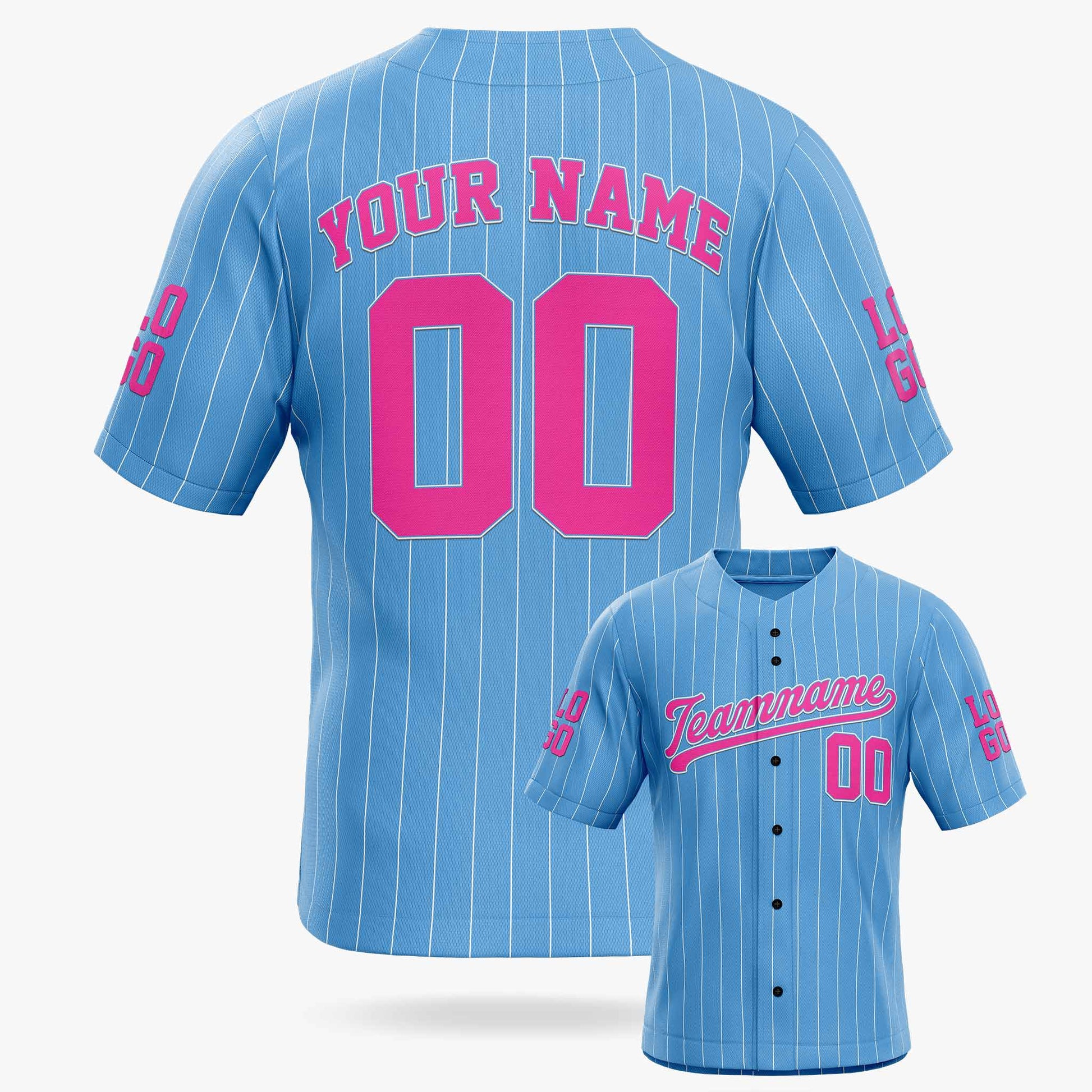 Custom Pinstripe Baseball Jersey Carolina Blue and Pink - Design Your Own