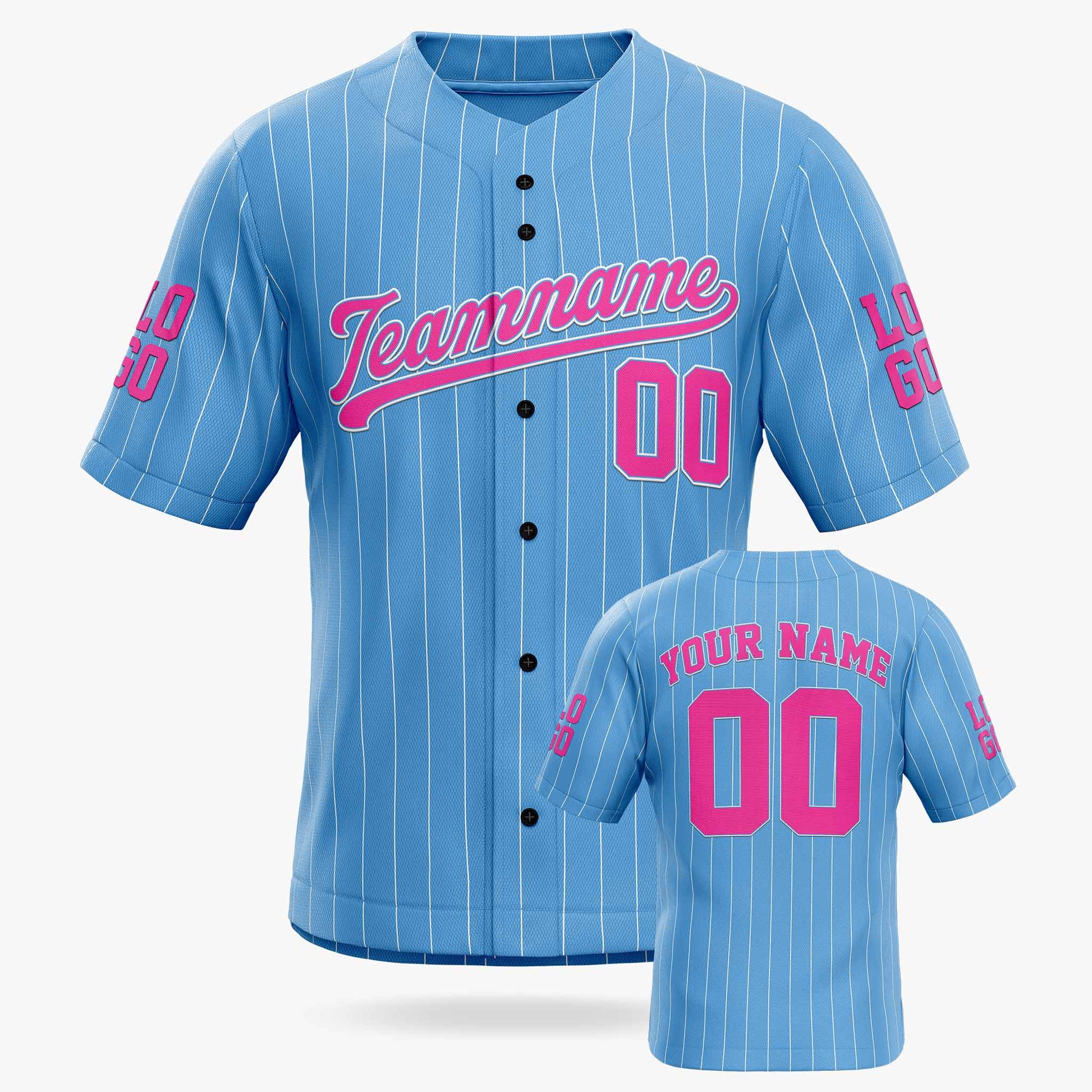 Custom Pinstripe Baseball Jersey Carolina Blue and Pink - Design Your Own