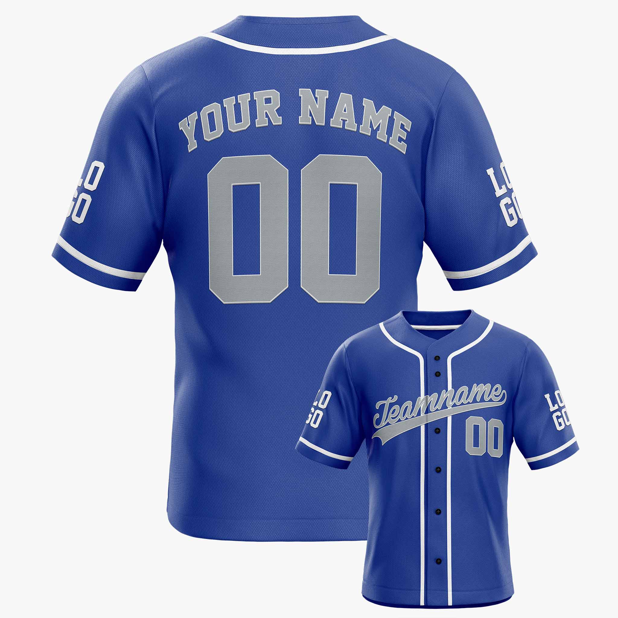 Custom Baseball Jersey Cobalt and Gray With White Piping - Design Your Own Jersey