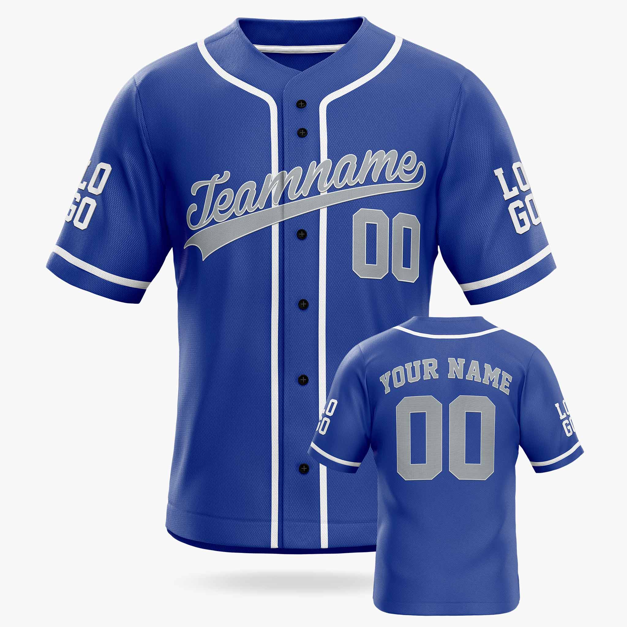 Custom Baseball Jersey Cobalt and Gray With White Piping - Design Your Own Jersey