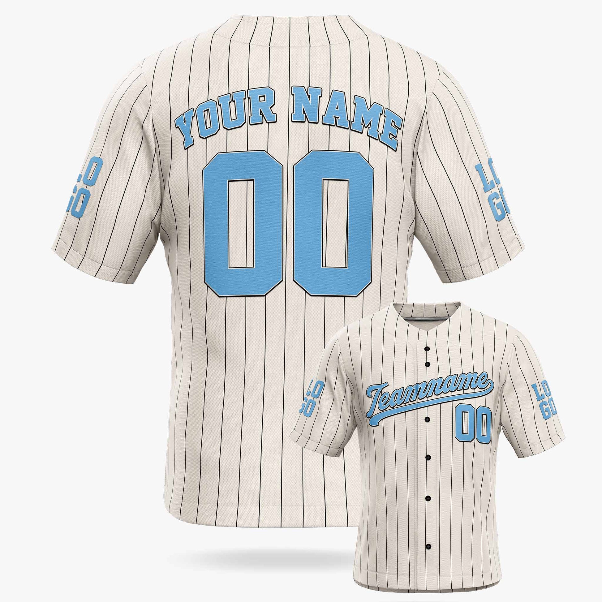 Custom Pinstripe Baseball Jersey Cream and Light Blue - Design Your Own