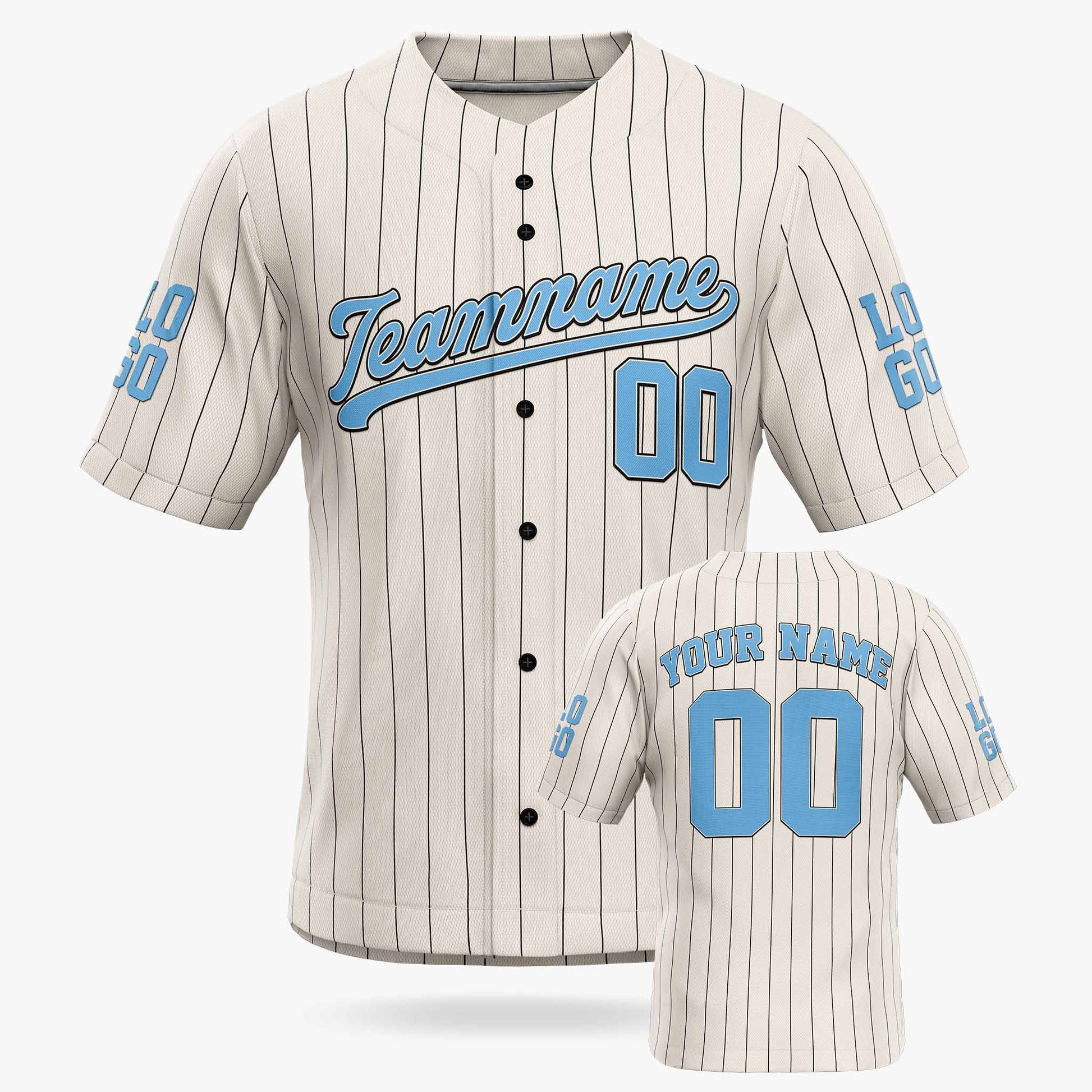 Custom Pinstripe Baseball Jersey Cream and Light Blue - Design Your Own