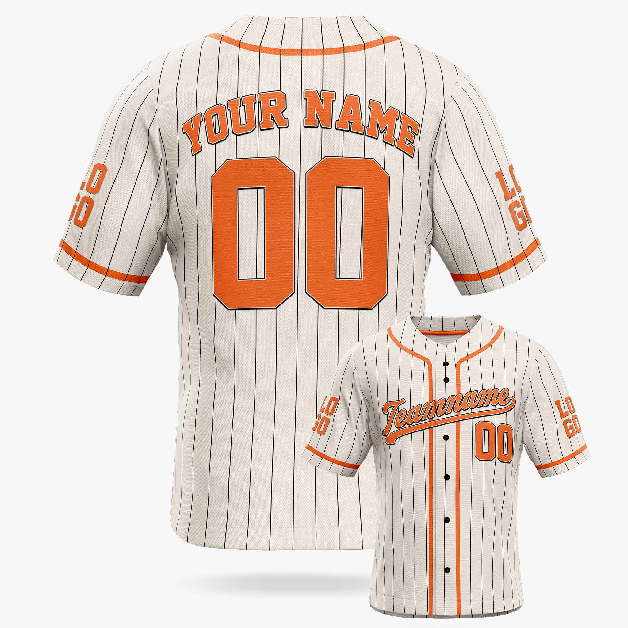 Custom Pinstripe Baseball Jersey Cream and Orange With Piping - Design Your Own