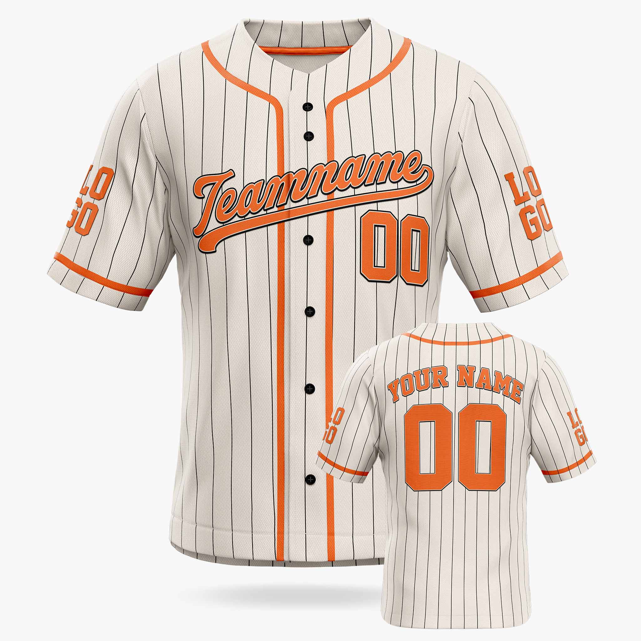 Custom Pinstripe Baseball Jersey Cream and Orange With Piping - Design Your Own