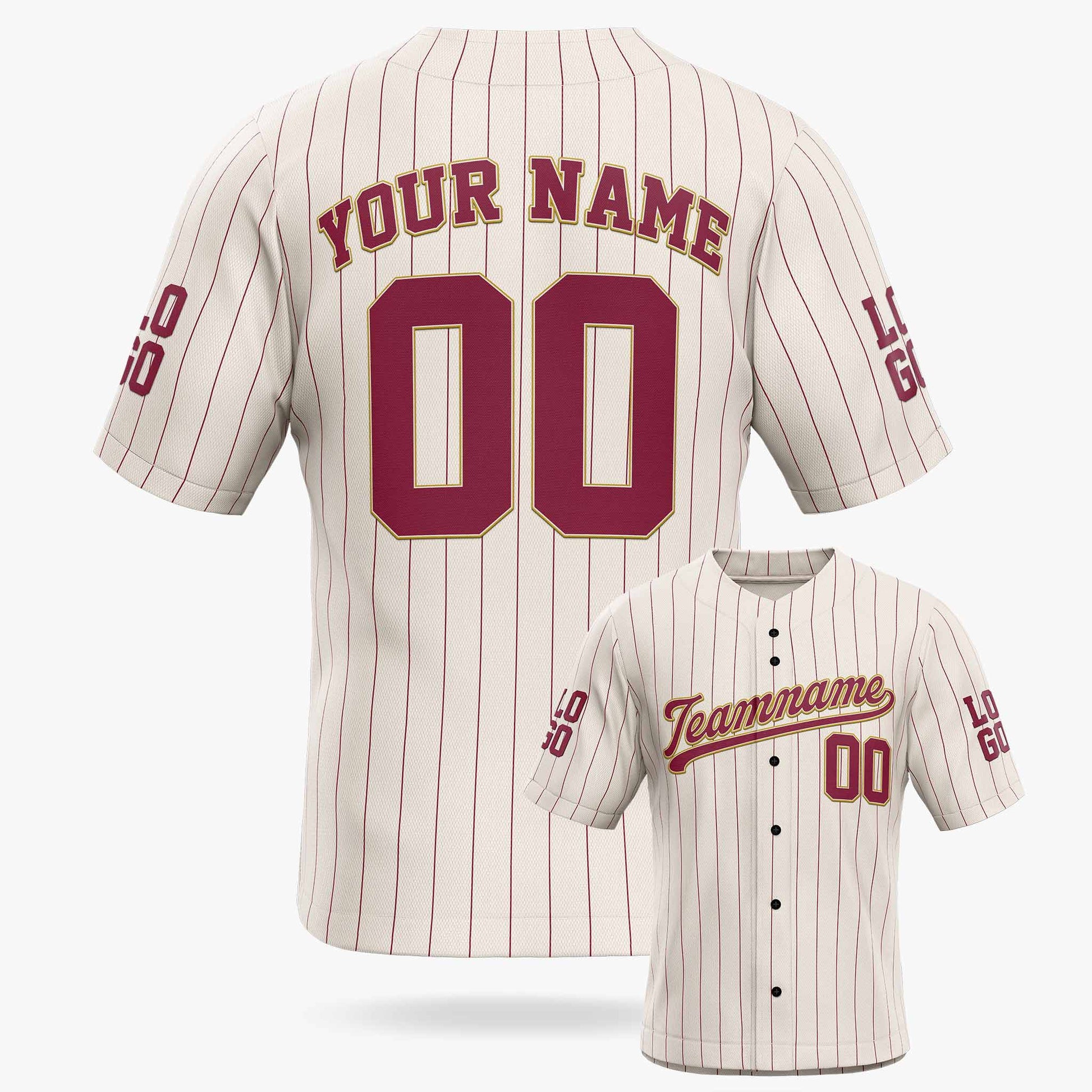 Custom Pinstripe Baseball Jersey Cream and Burgundy - Design Your Own