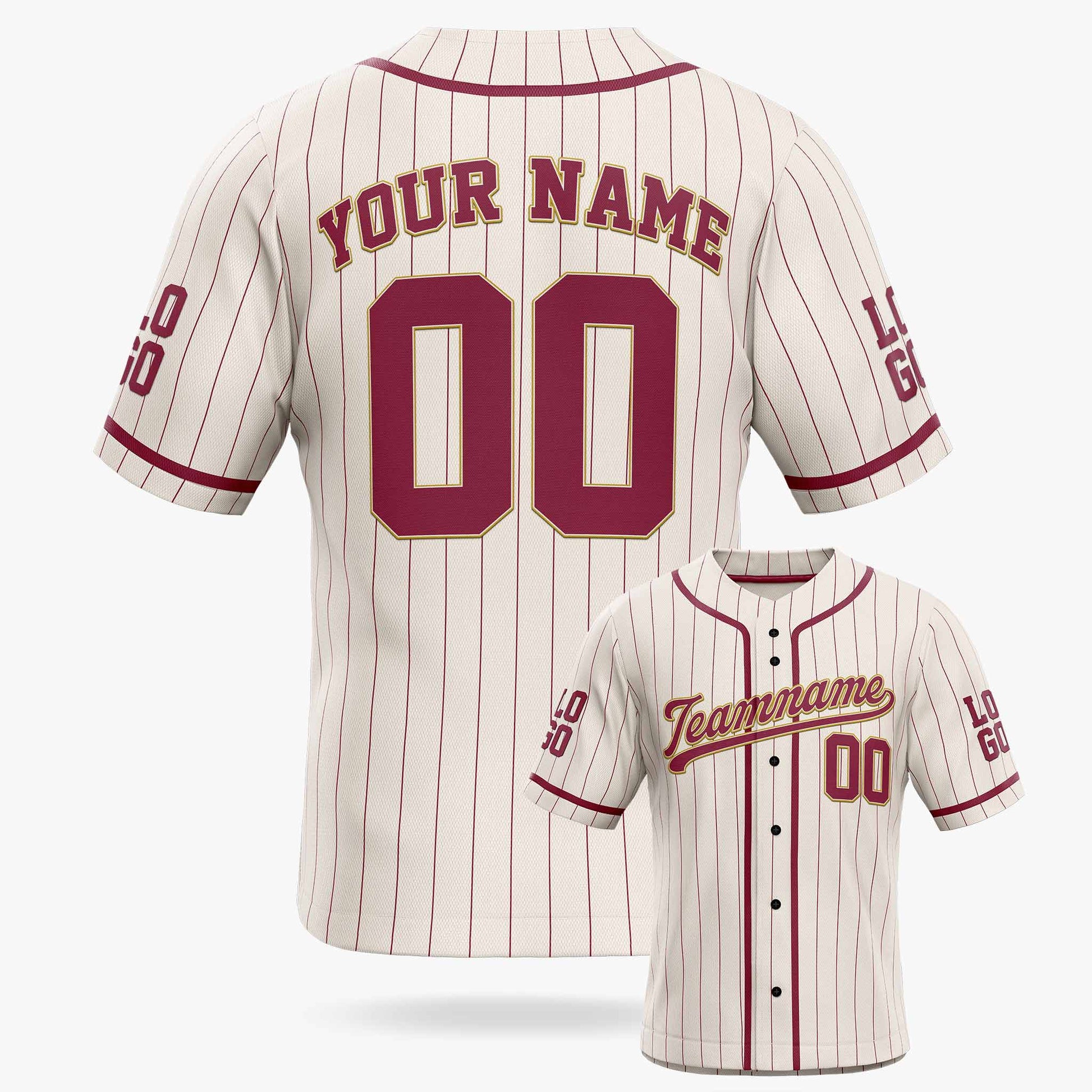 Custom Pinstripe Baseball Jersey Cream and Burgundy With Piping - Design Your Own