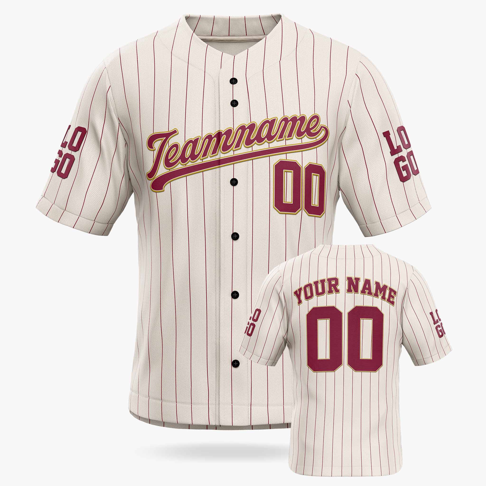 Custom Pinstripe Baseball Jersey Cream and Burgundy - Design Your Own