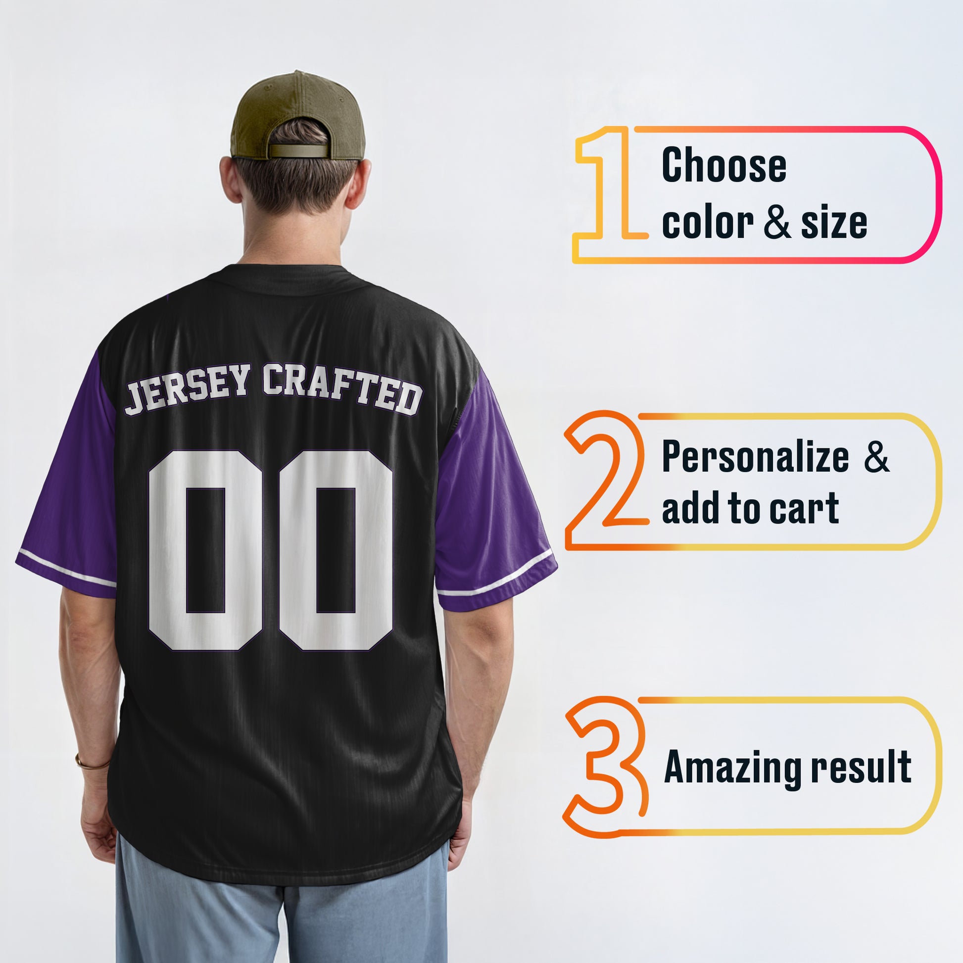 Custom Baseball Jersey Black Purple and White - Design Your Own
