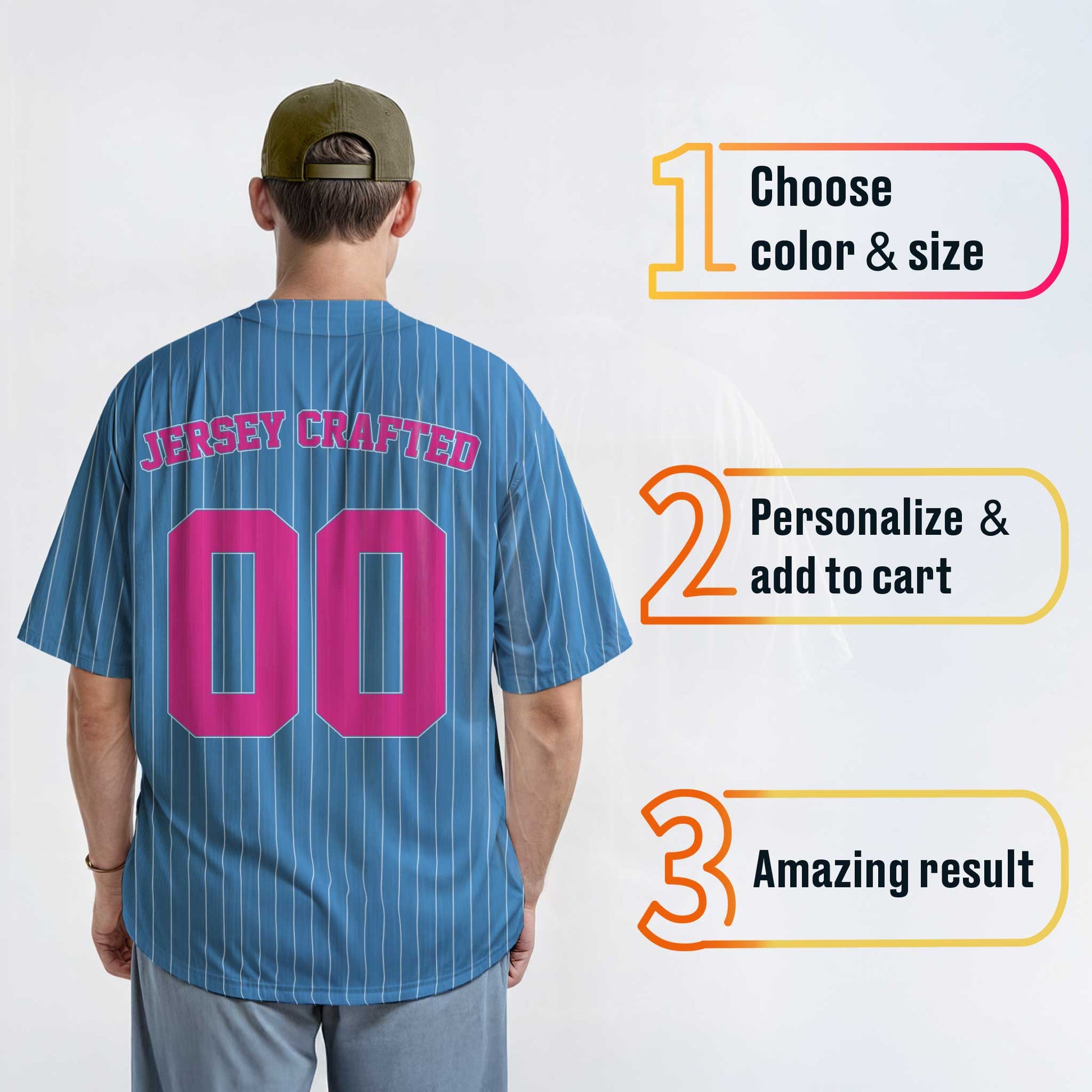 Custom Pinstripe Baseball Jersey Carolina Blue and Pink - Design Your Own