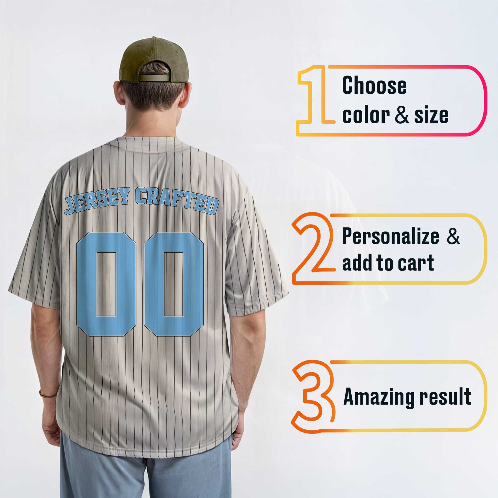 Custom Pinstripe Baseball Jersey Cream and Light Blue - Design Your Own