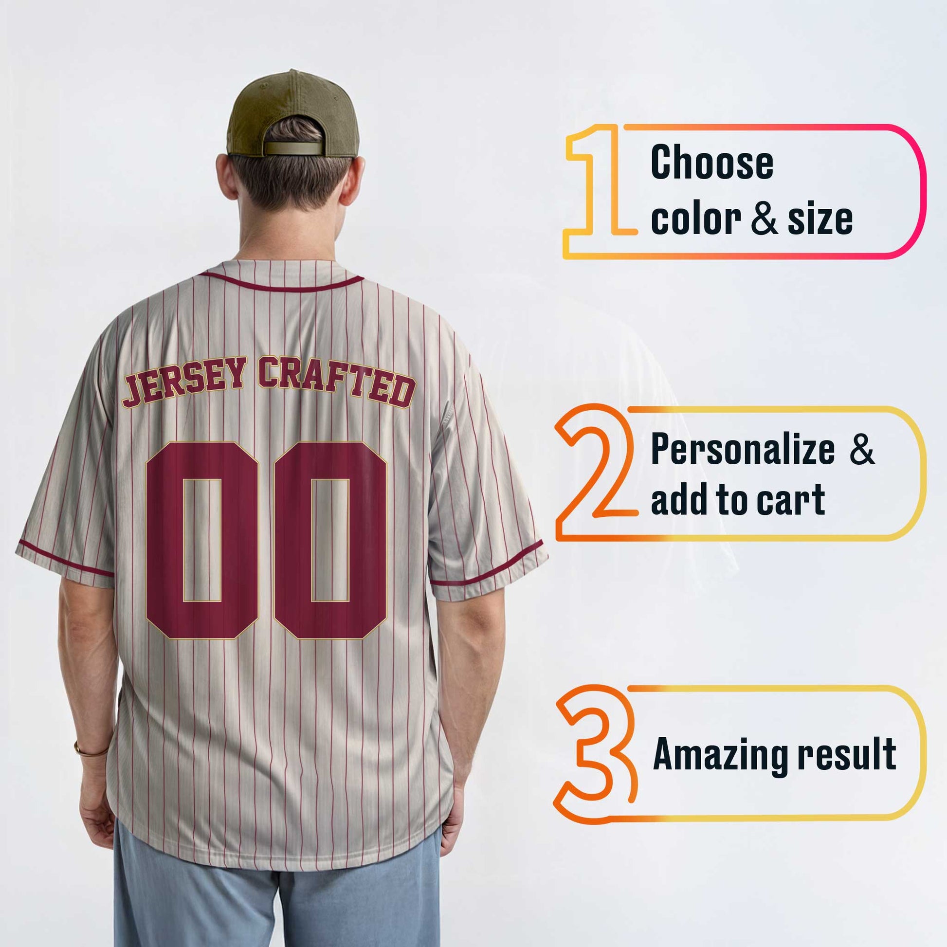 Custom Pinstripe Baseball Jersey Cream and Burgundy With Piping - Design Your Own