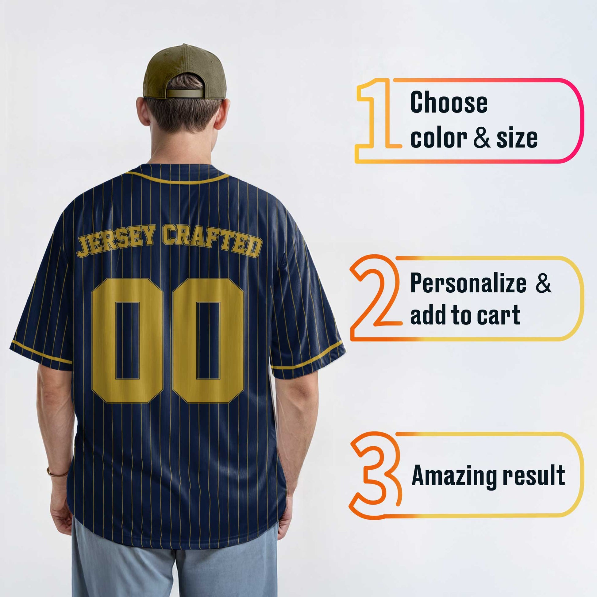 Custom Pinstripe Baseball Jersey Navy and Gold With Piping - Design Your Own