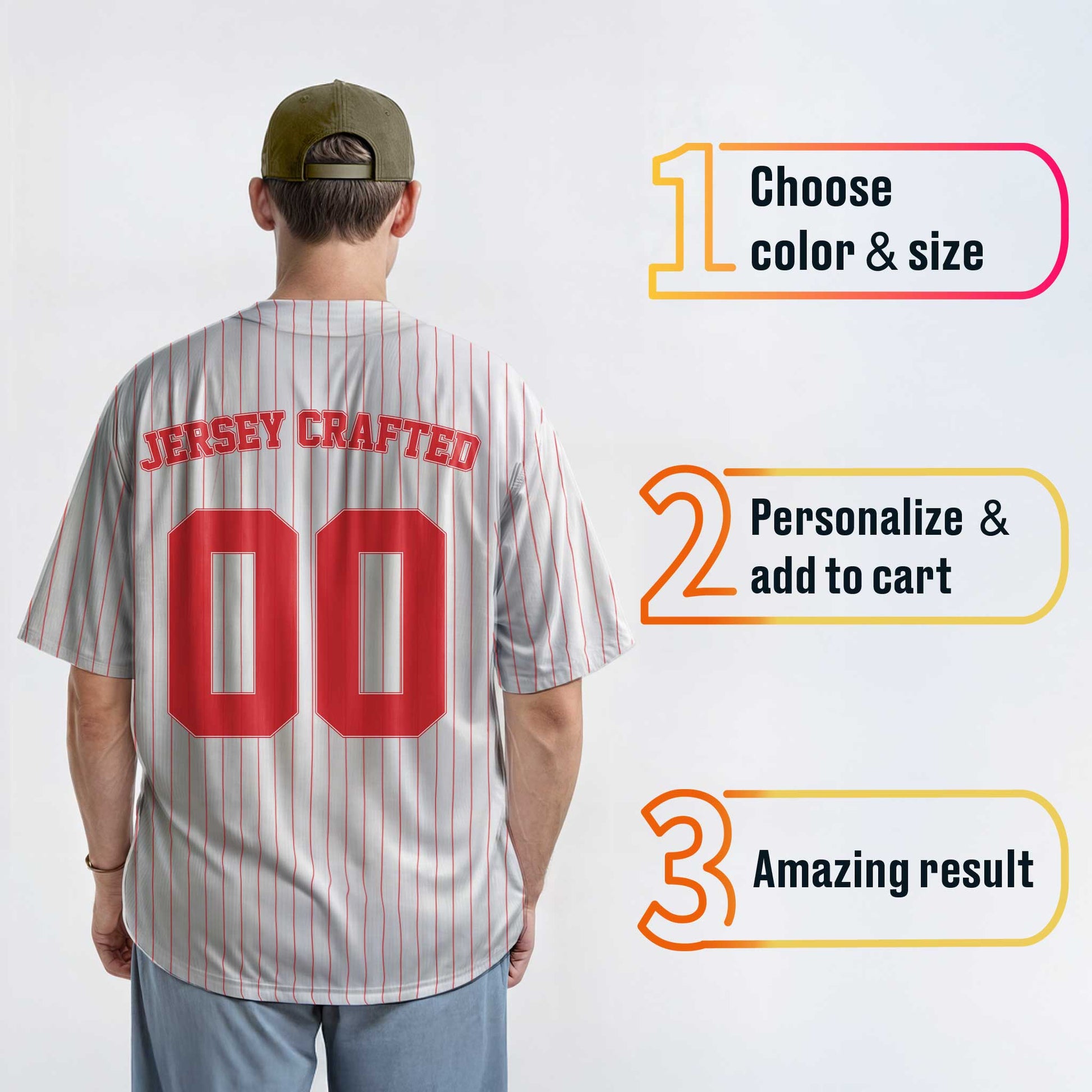 Custom Pinstripe Baseball Jersey White and Red - Design Your Own