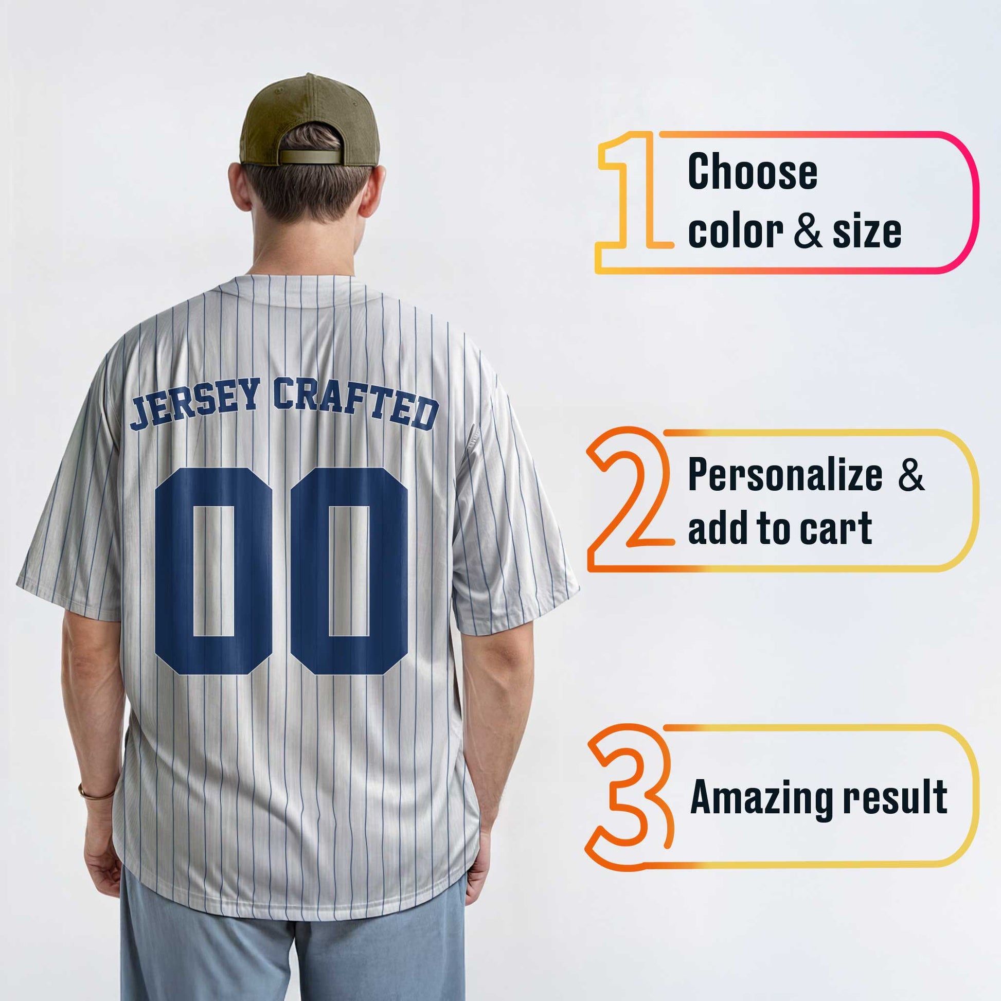 Custom Pinstripe Baseball Jersey White and Navy - Design Your Own