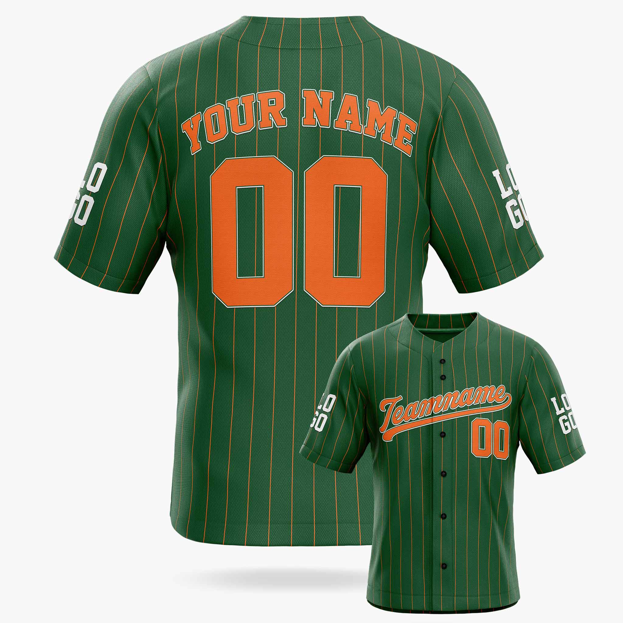 Custom Pinstripe Baseball Jersey Dark Green and Orange - Design Your Own