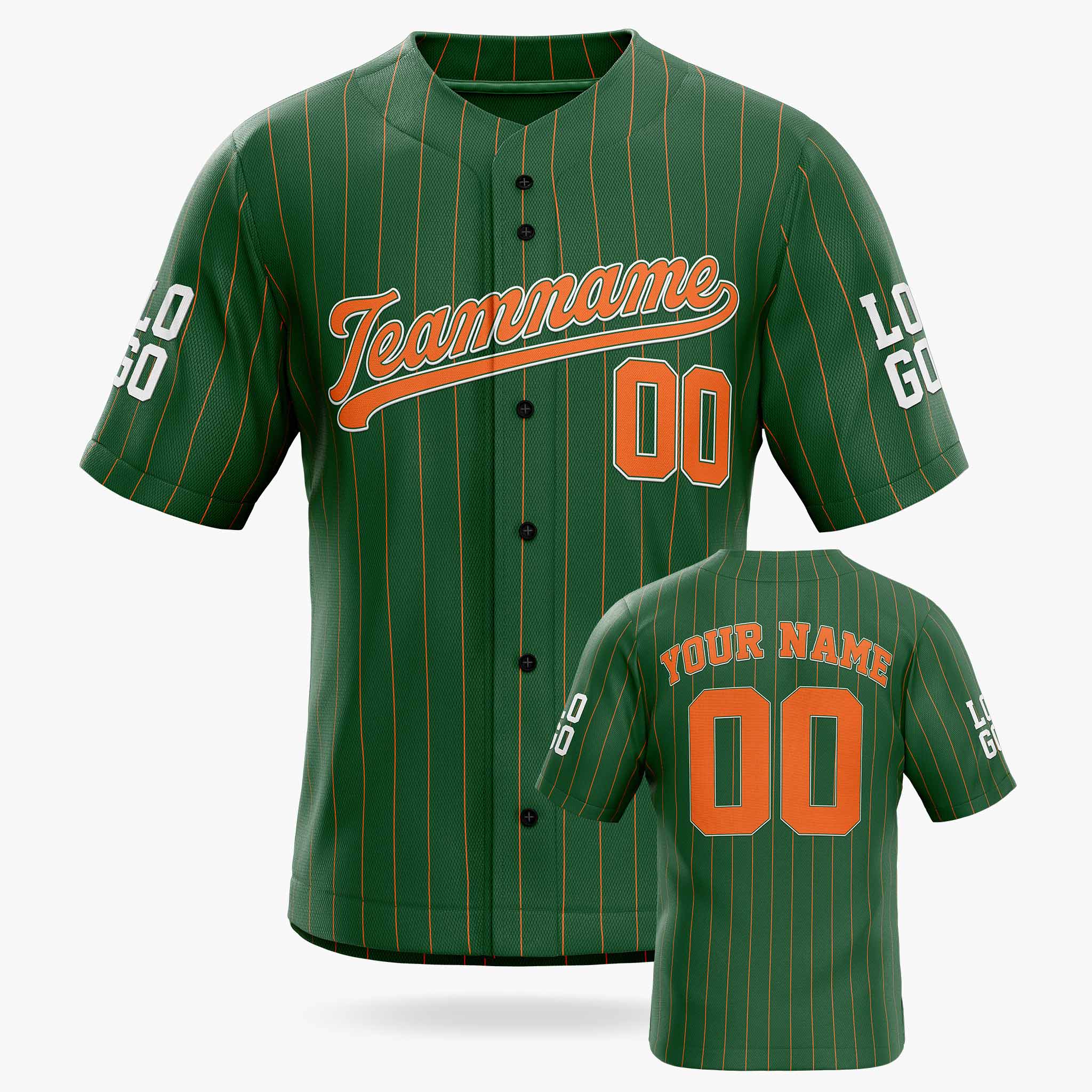 Custom Pinstripe Baseball Jersey Dark Green and Orange - Design Your Own