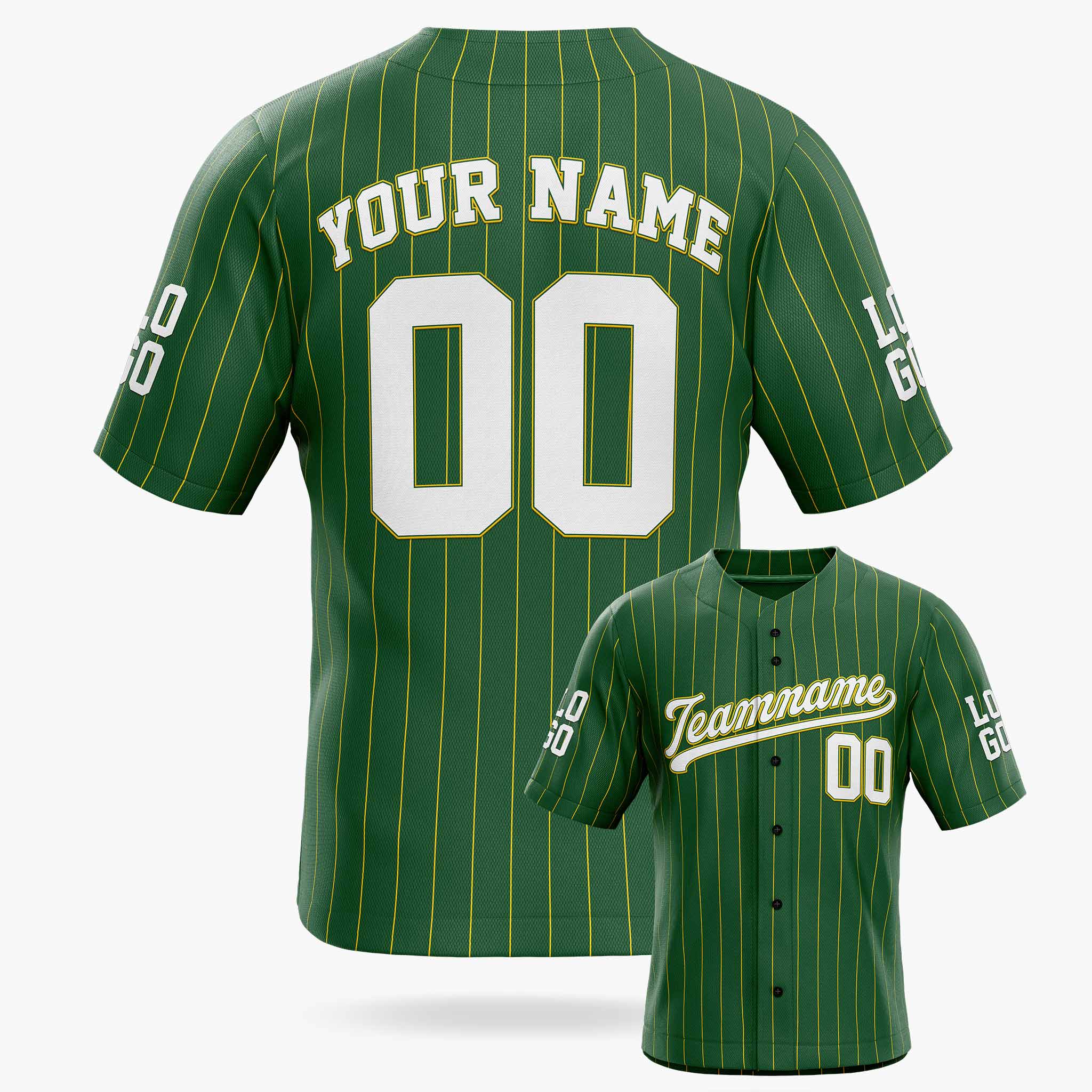 Custom Pinstripe Baseball Jersey Dark Green Yellow and White - Design Your Own