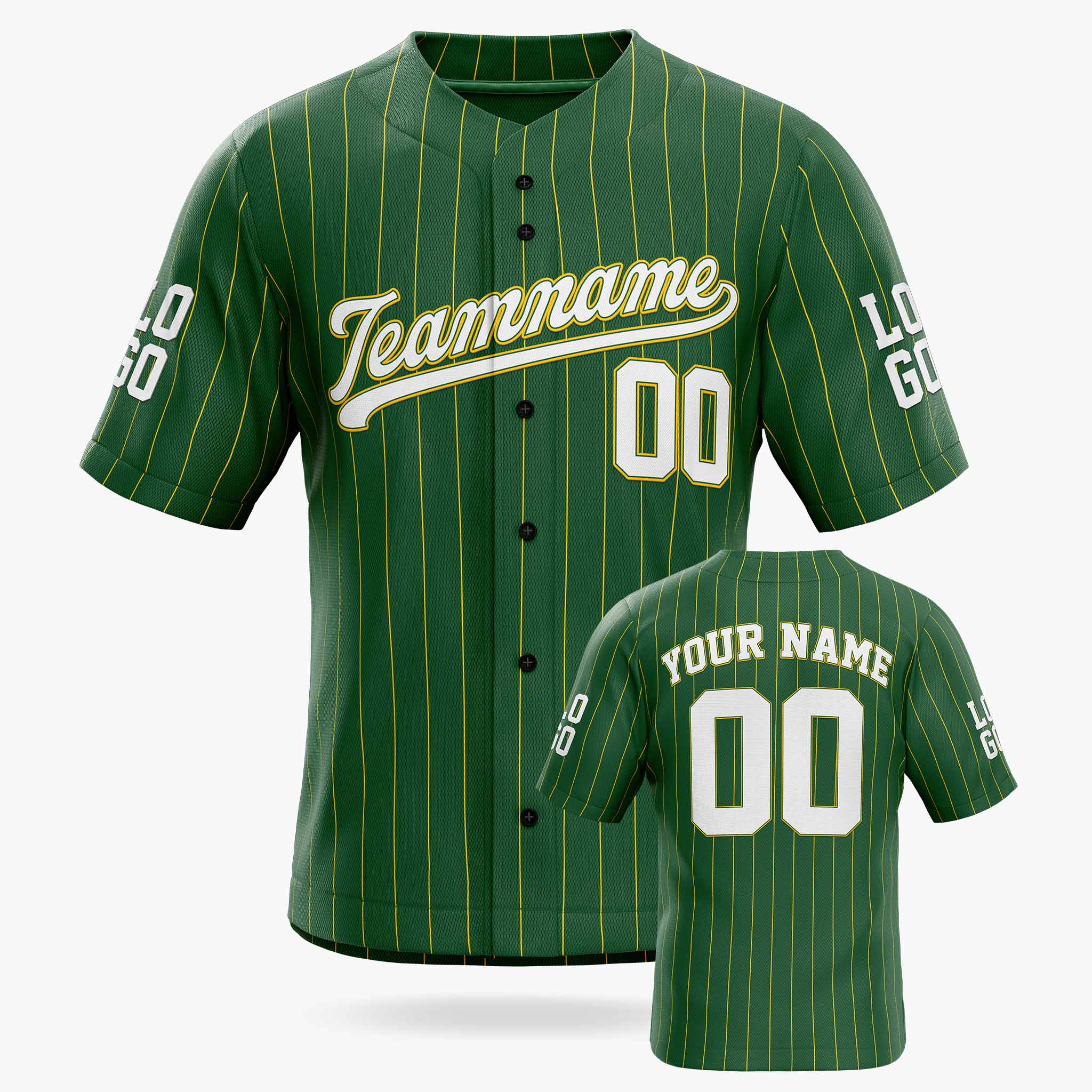Custom Pinstripe Baseball Jersey Dark Green Yellow and White - Design Your Own