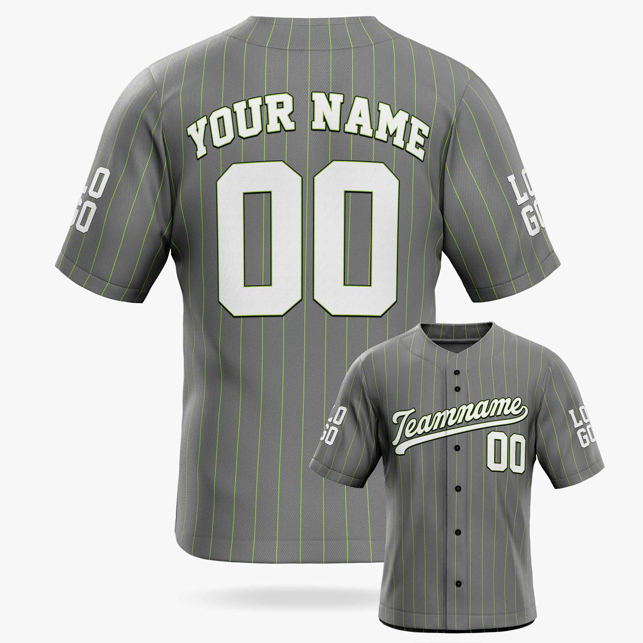 Custom Pinstripe Baseball Jersey Dark Gray Neon Green and White - Design Your Own