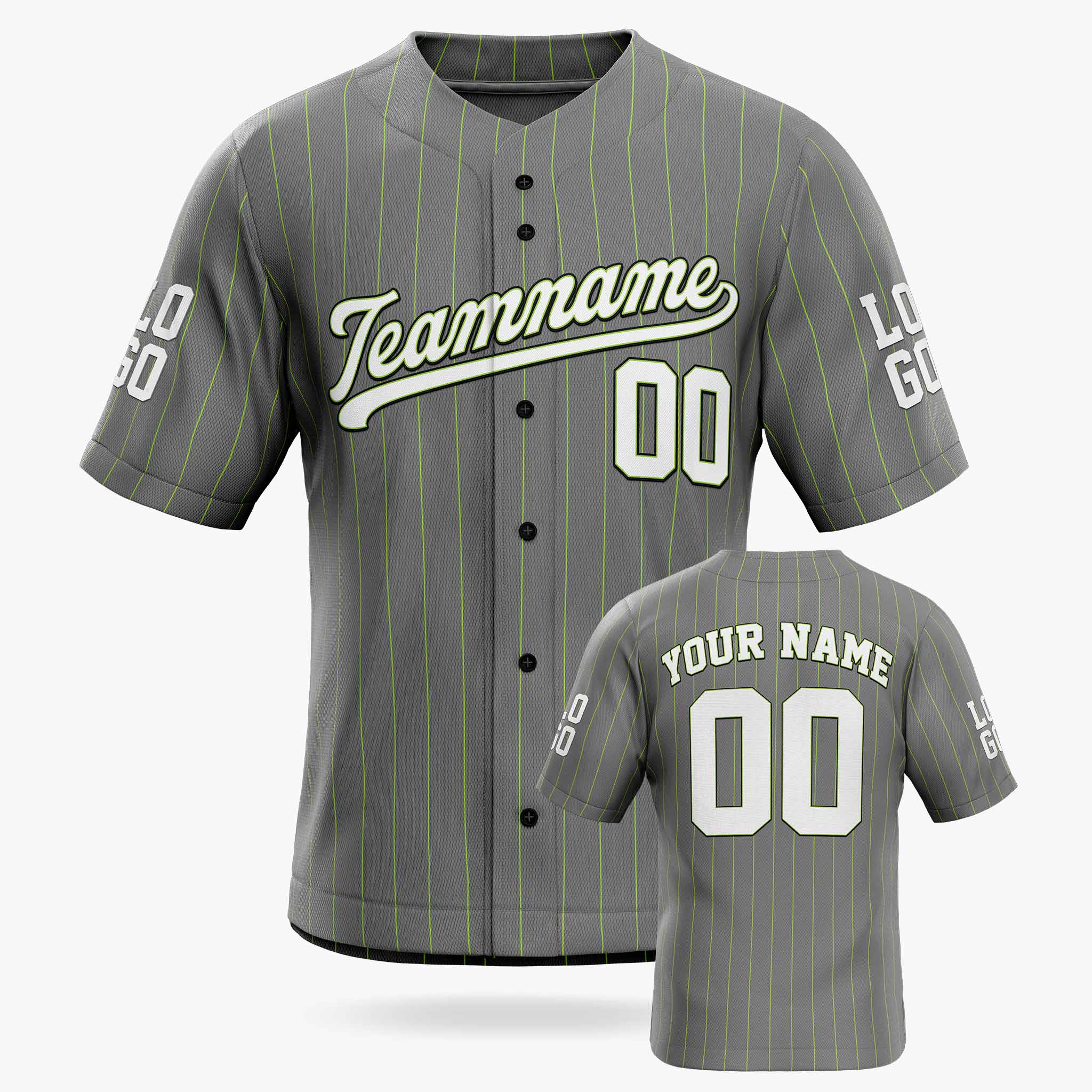 Custom Pinstripe Baseball Jersey Dark Gray Neon Green and White - Design Your Own
