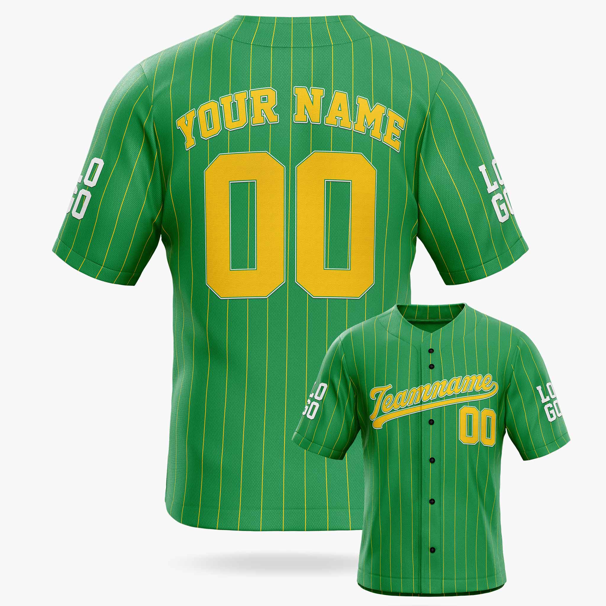 Custom Pinstripe Baseball Jersey Green and Yellow - Design Your Own
