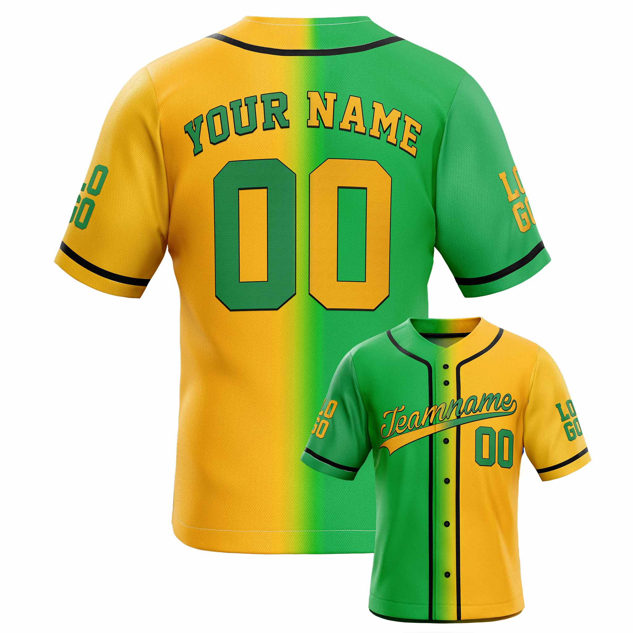 Custom Gradient Baseball Jersey Green Yellow Black - Design Your Own