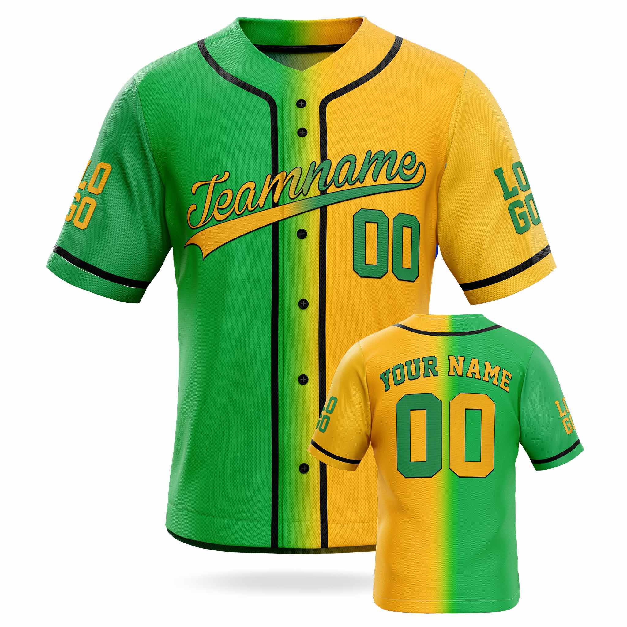 Custom Gradient Baseball Jersey Green Yellow Black - Design Your Own