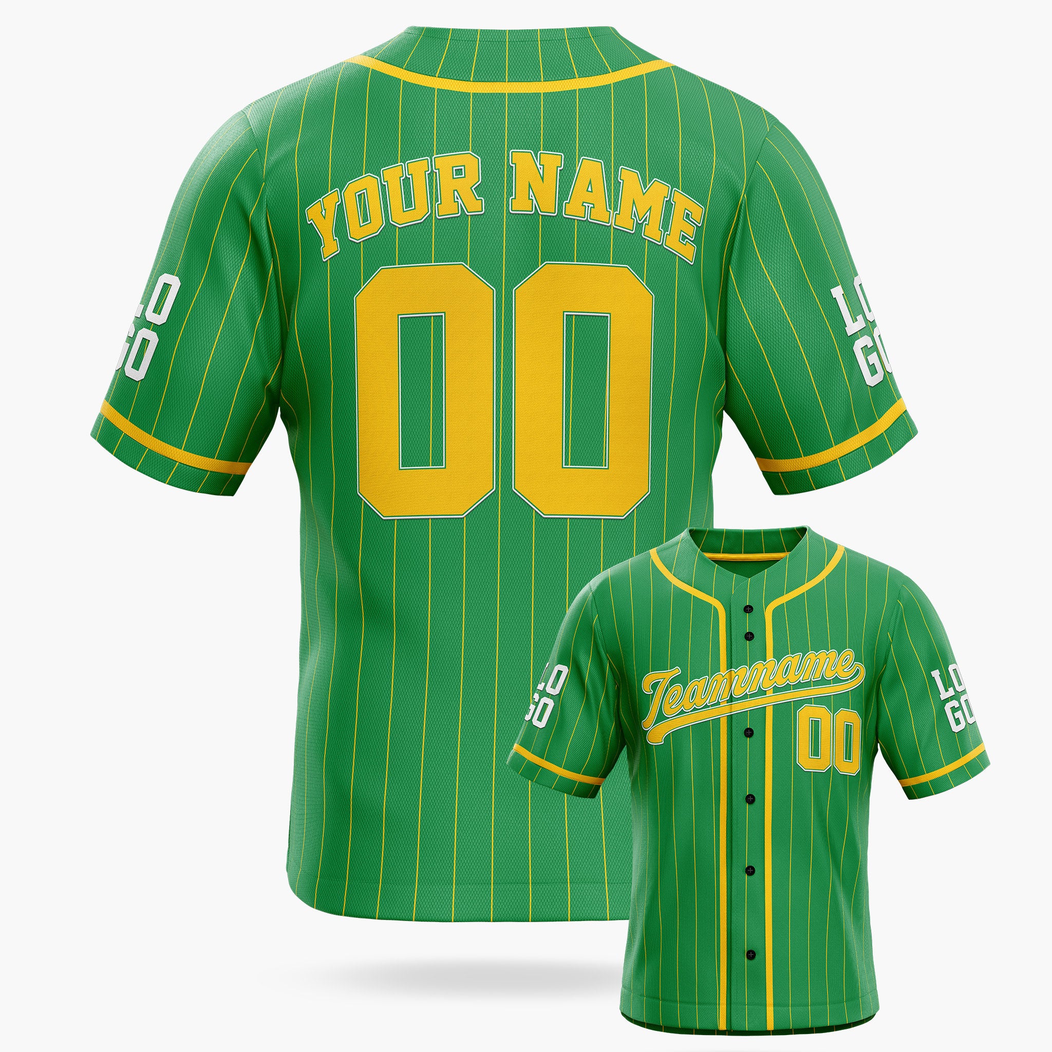 Custom Pinstripe Baseball Jersey Green and Yellow With Piping - Design Your Own