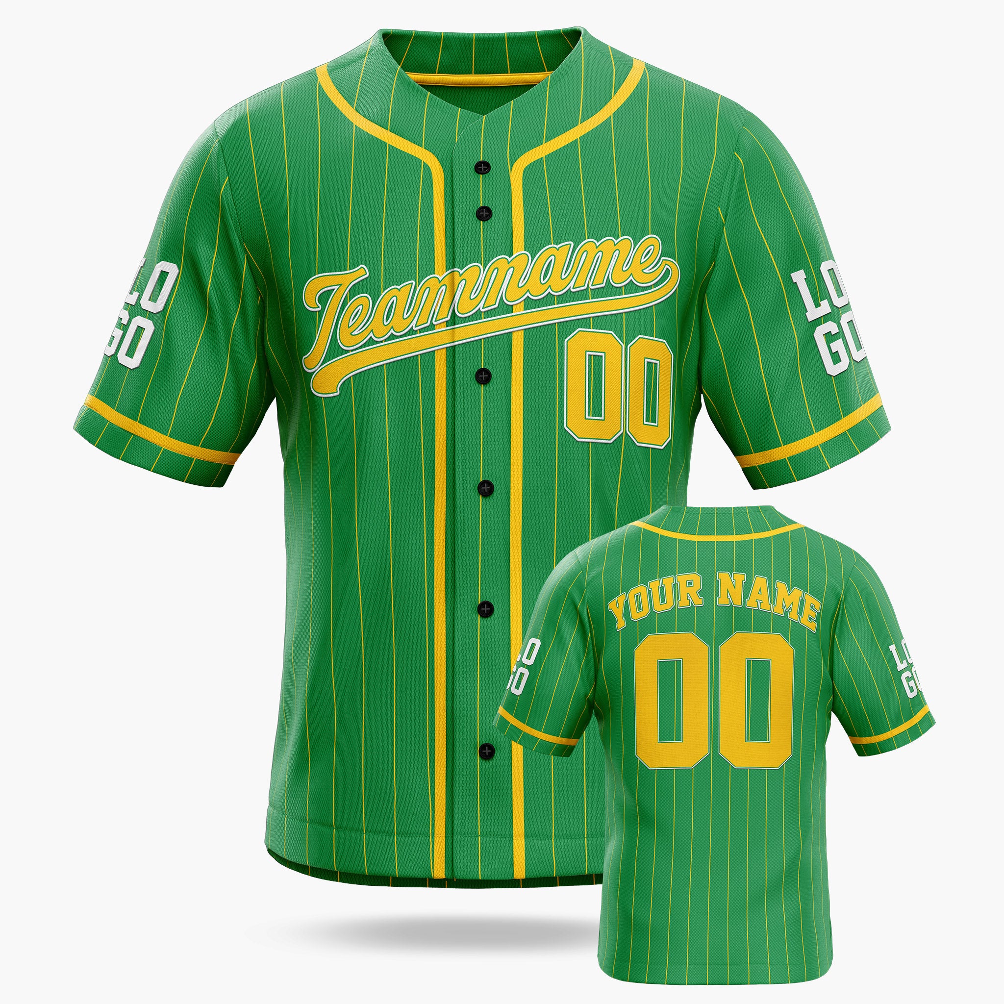 Custom Pinstripe Baseball Jersey Green and Yellow With Piping - Design Your Own