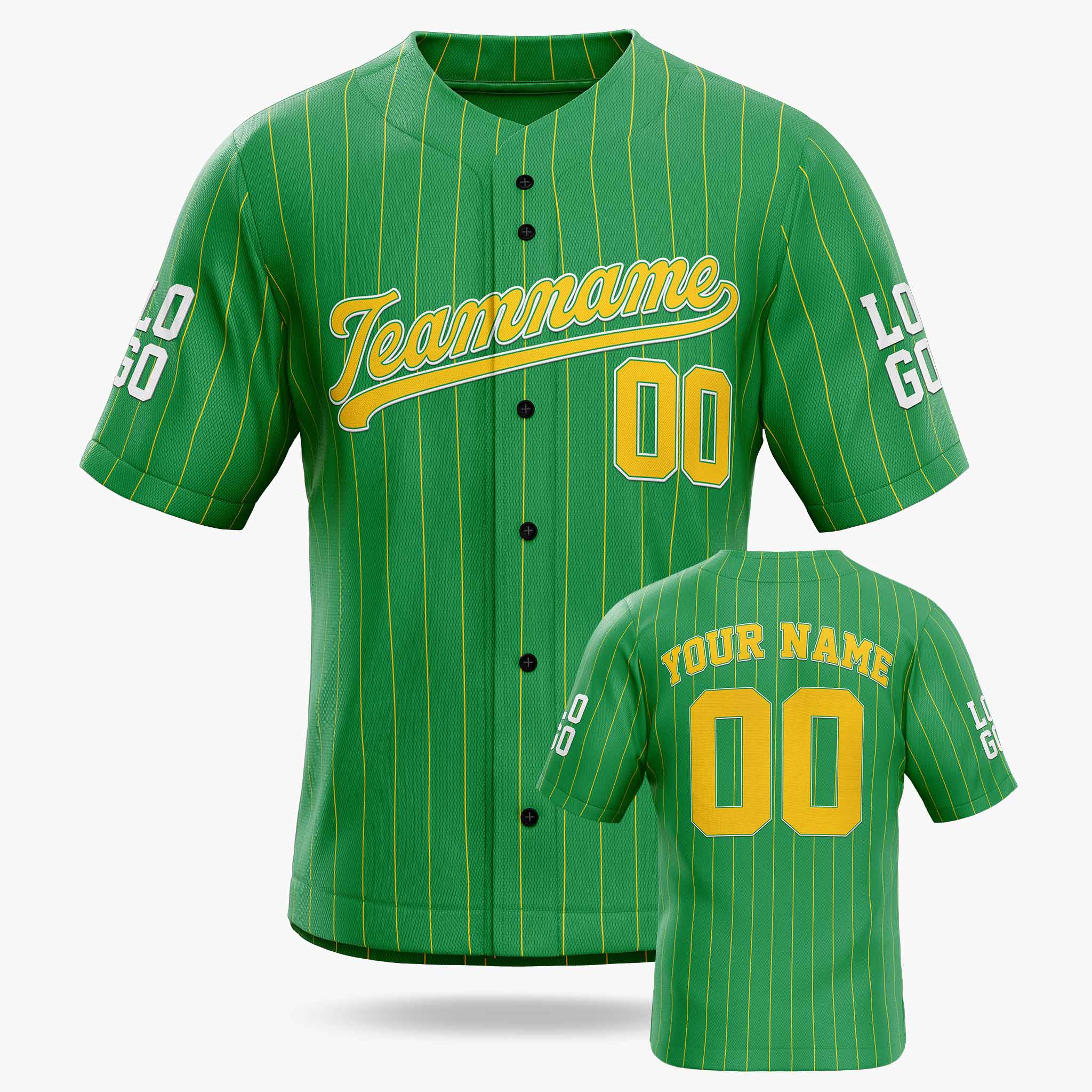Custom Pinstripe Baseball Jersey Green and Yellow - Design Your Own