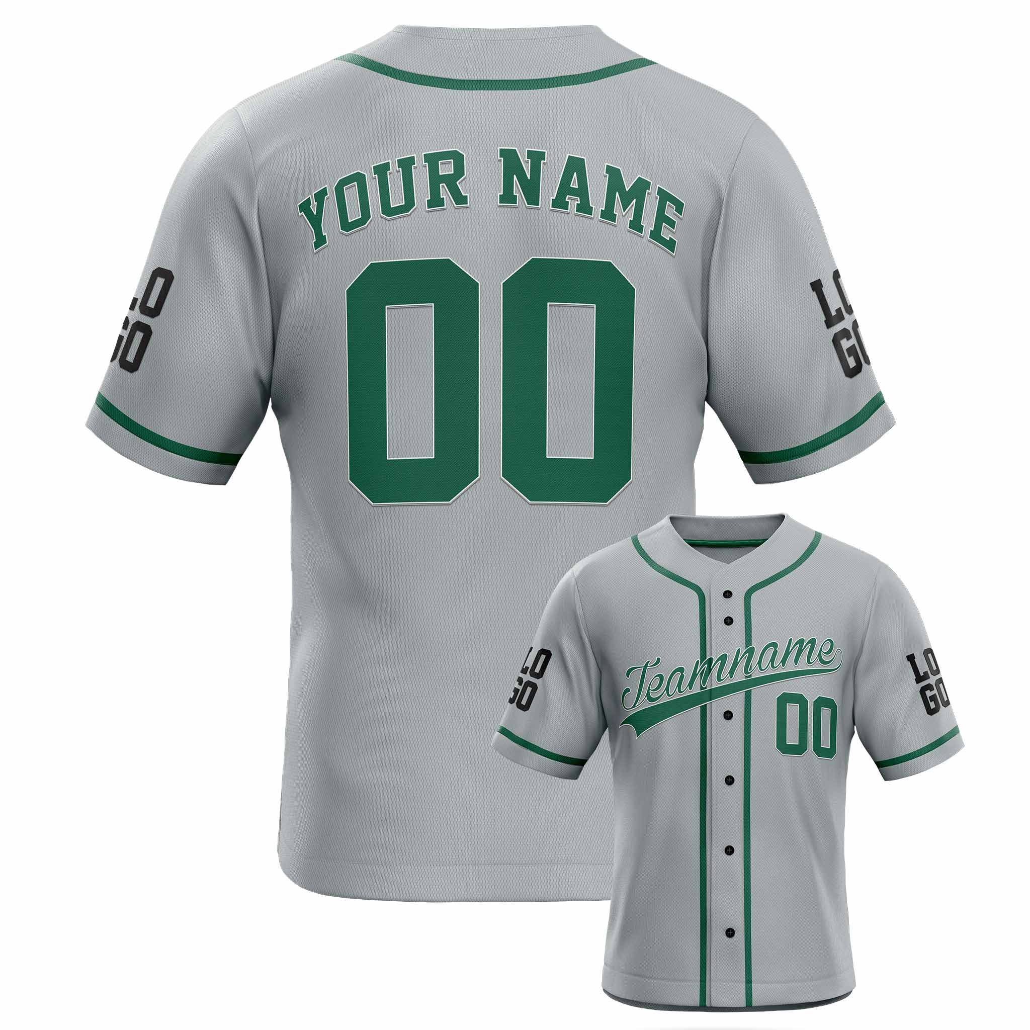 Custom Baseball Jersey Gray and Green - Design Your Own