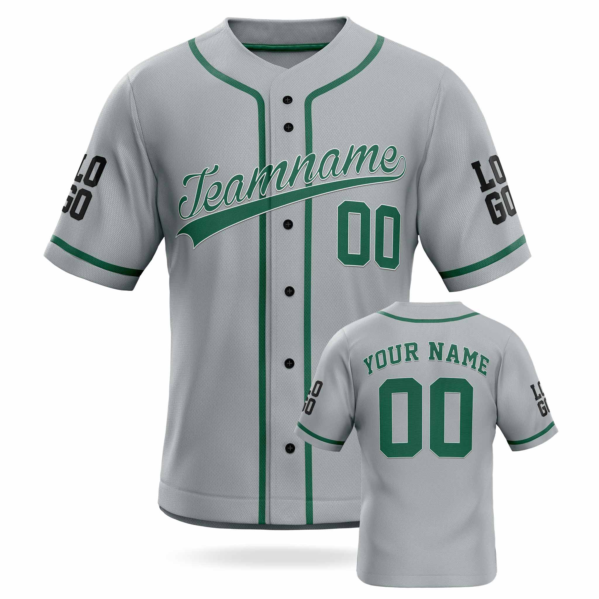 Custom Baseball Jersey Gray and Green - Design Your Own